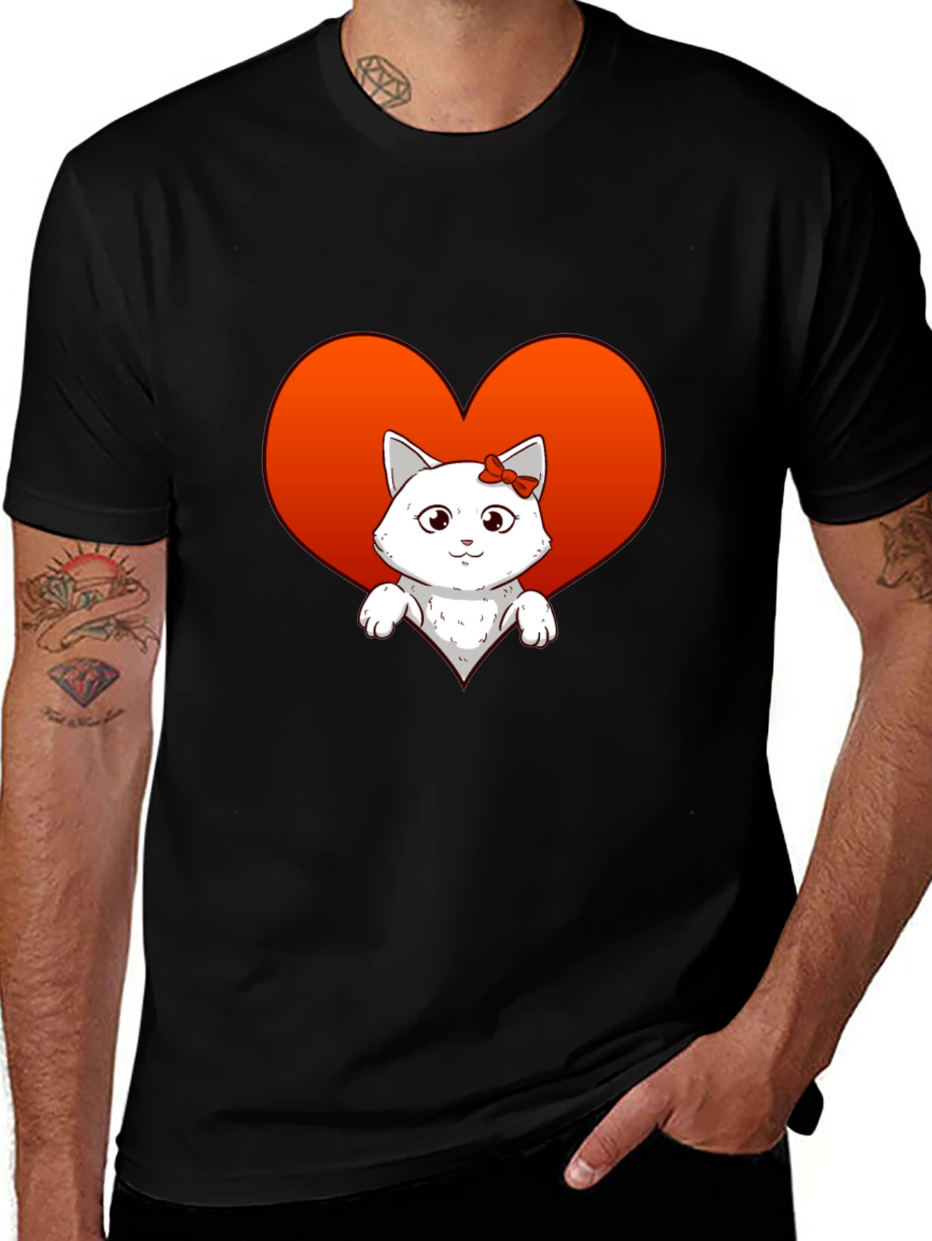 Variant 25 of Cute Cat Heart T-Shirt - Unisex Black Tee