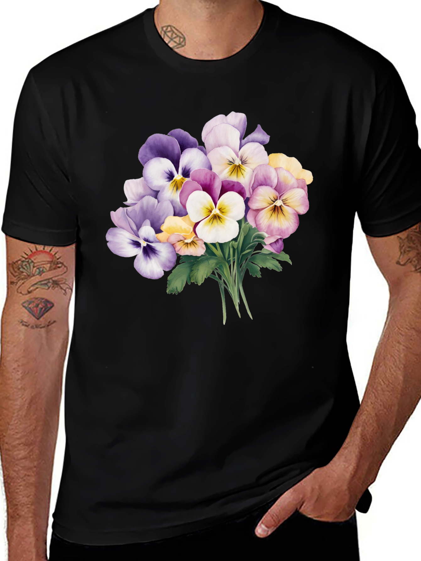 Variant 12 of Floral Bouquet Graphic Tee - Pansy Print