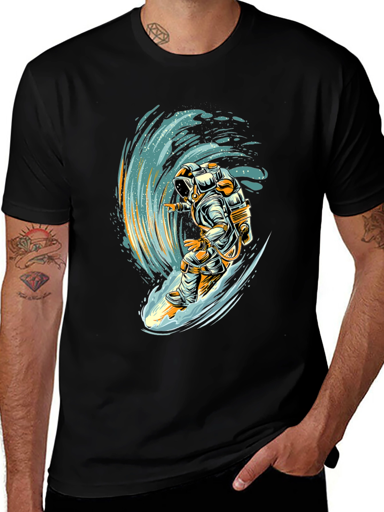 Variant 18 of Astronaut Surfing Graphic Tee - Black