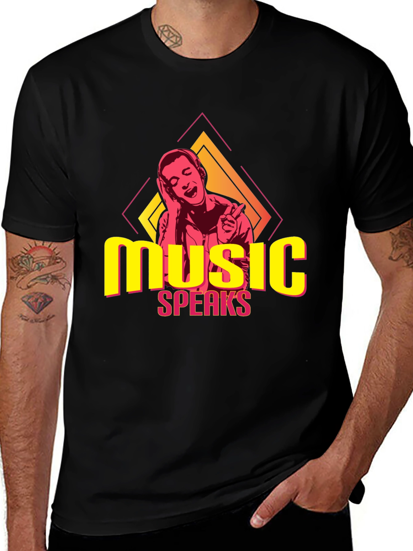 Variant 16 of Music Speaks Black Graphic Tee