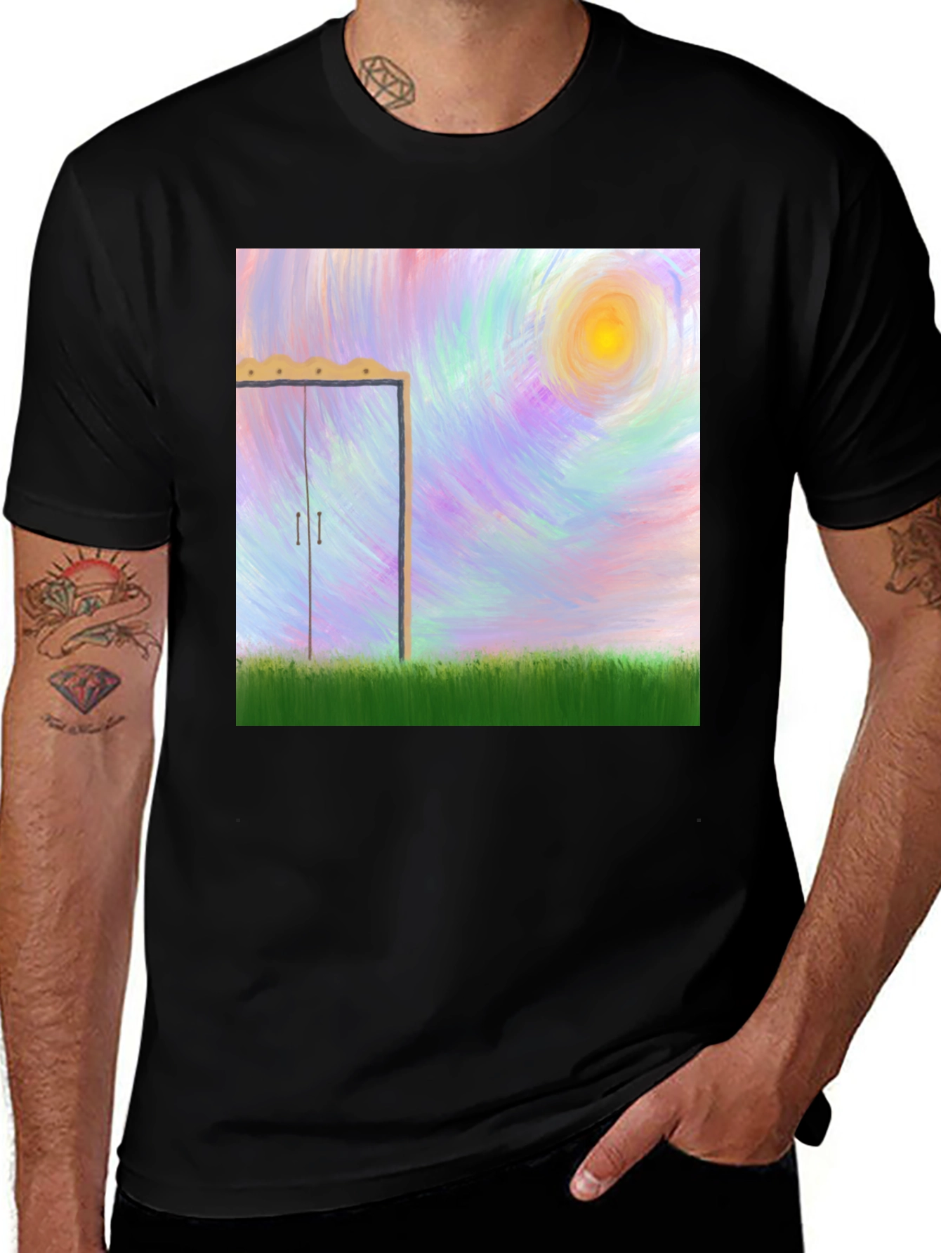 Black Colorful Painted Door Graphic Tee main image