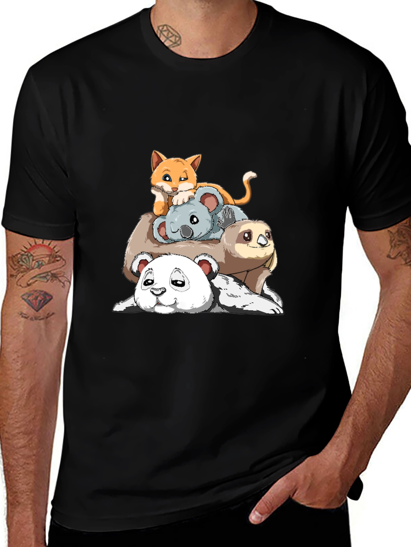 Variant 24 of Cute Animal Stack Black T-Shirt