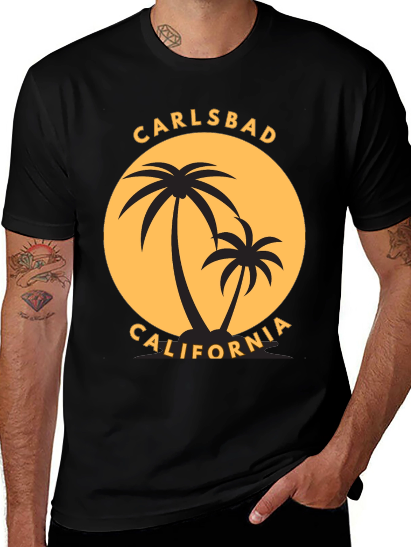 Carlsbad California Palm Tree Black T-Shirt