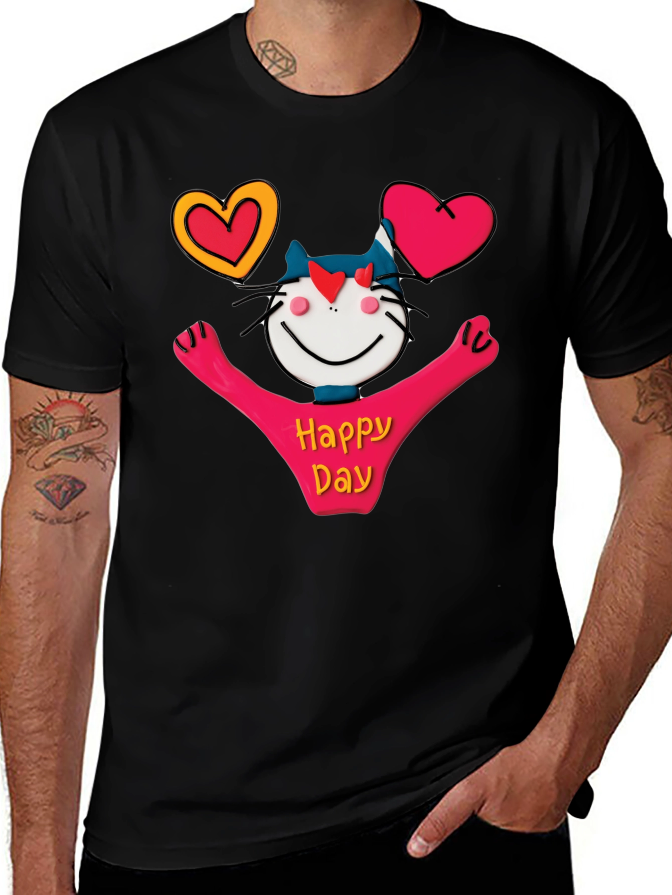 Variant 18 of Happy Day Cartoon Cat Graphic Tee