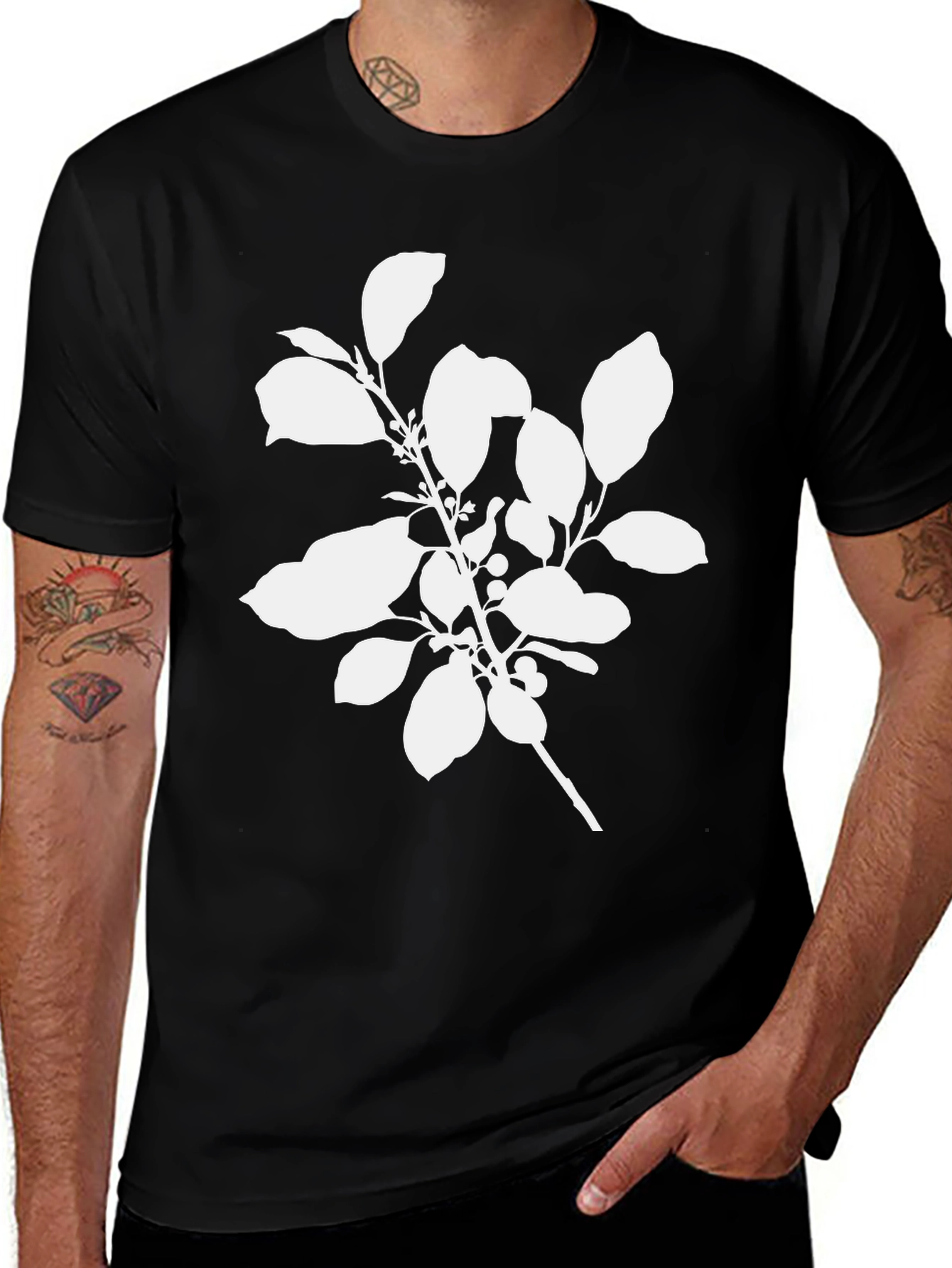 Variant 2 of Botanical Print Black T-Shirt - Nature Inspired