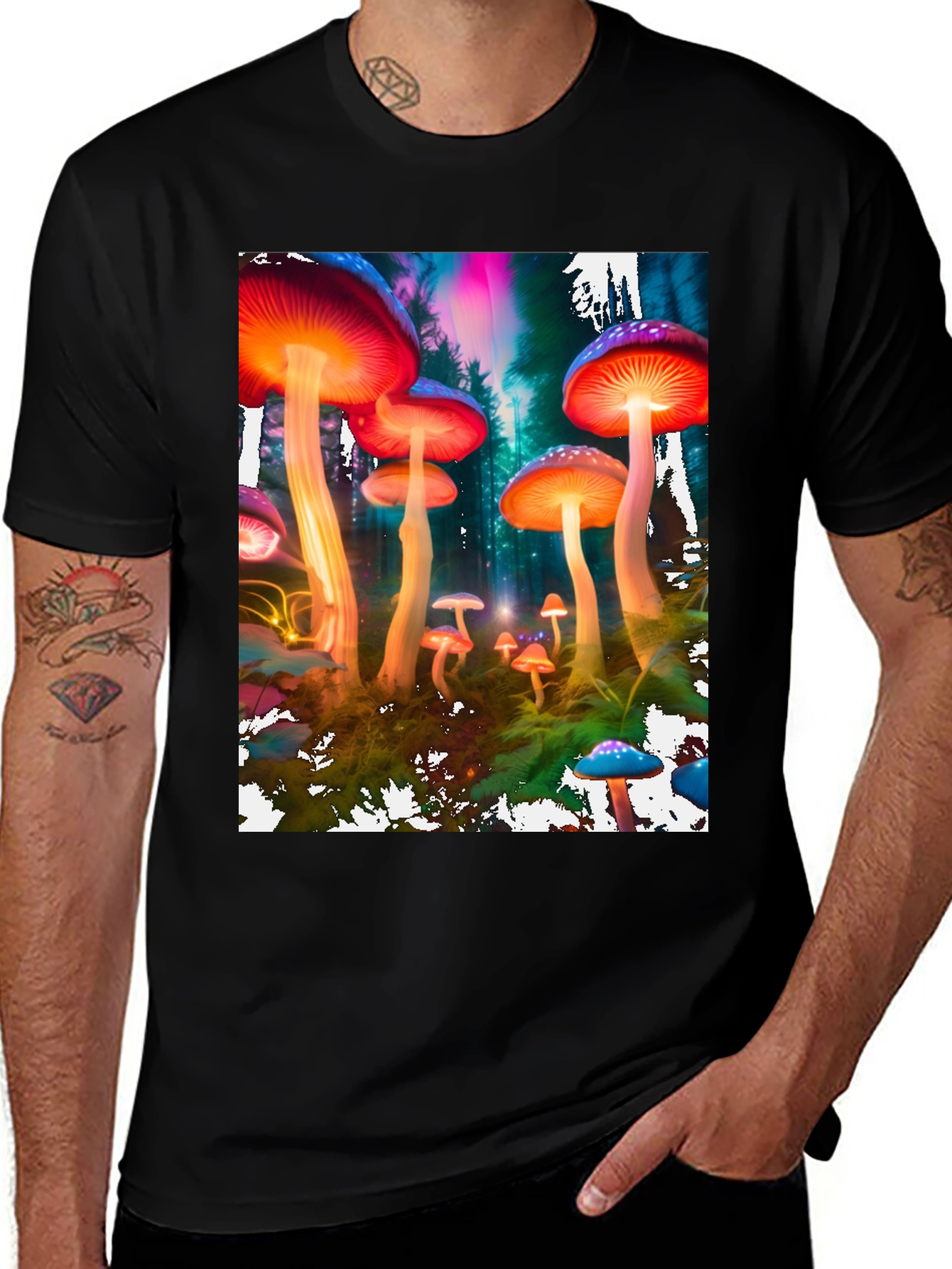 Variant 21 of Luminous Mushroom Forest Graphic Tee - Nature Fantasy Shirt
