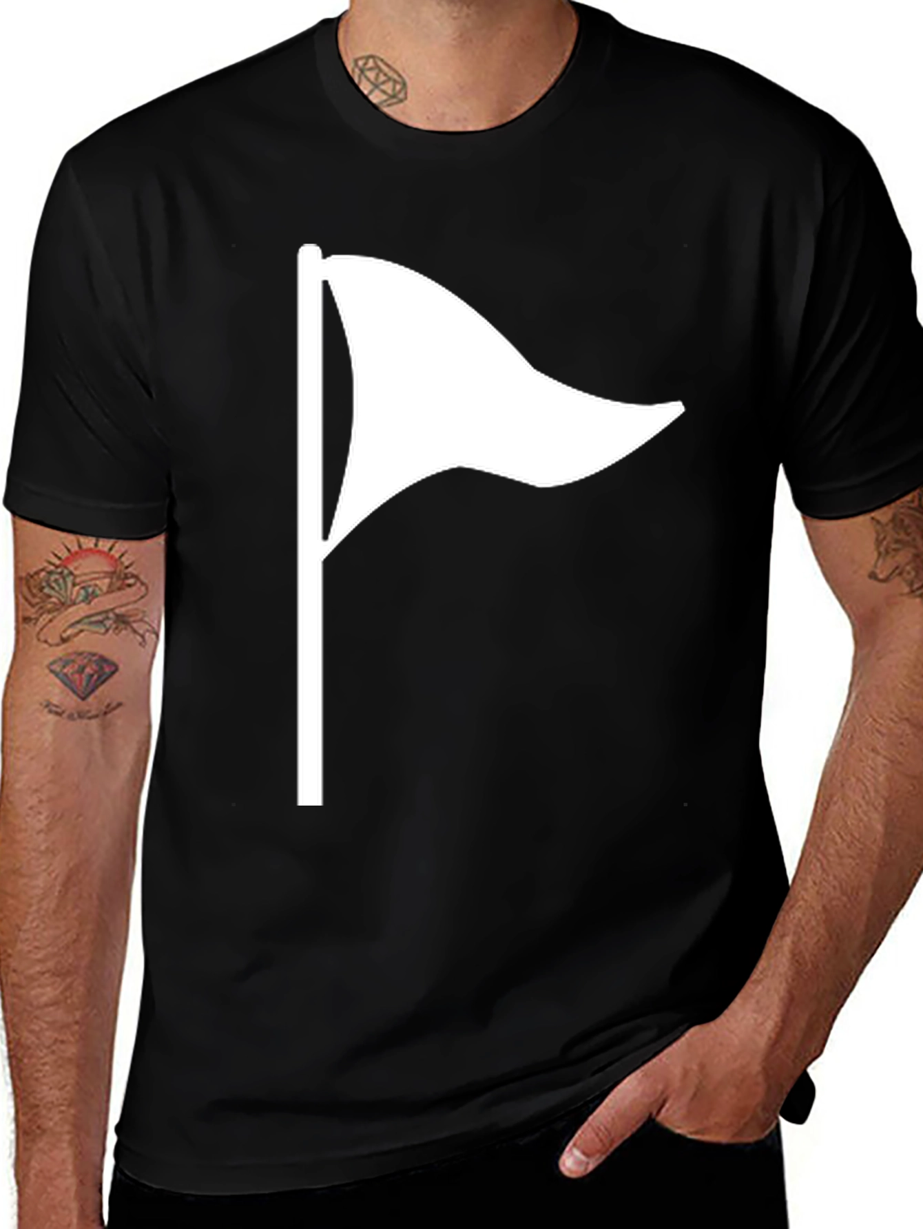 Variant 10 of White Flag Graphic Tee - Men's Black Casual Shirt