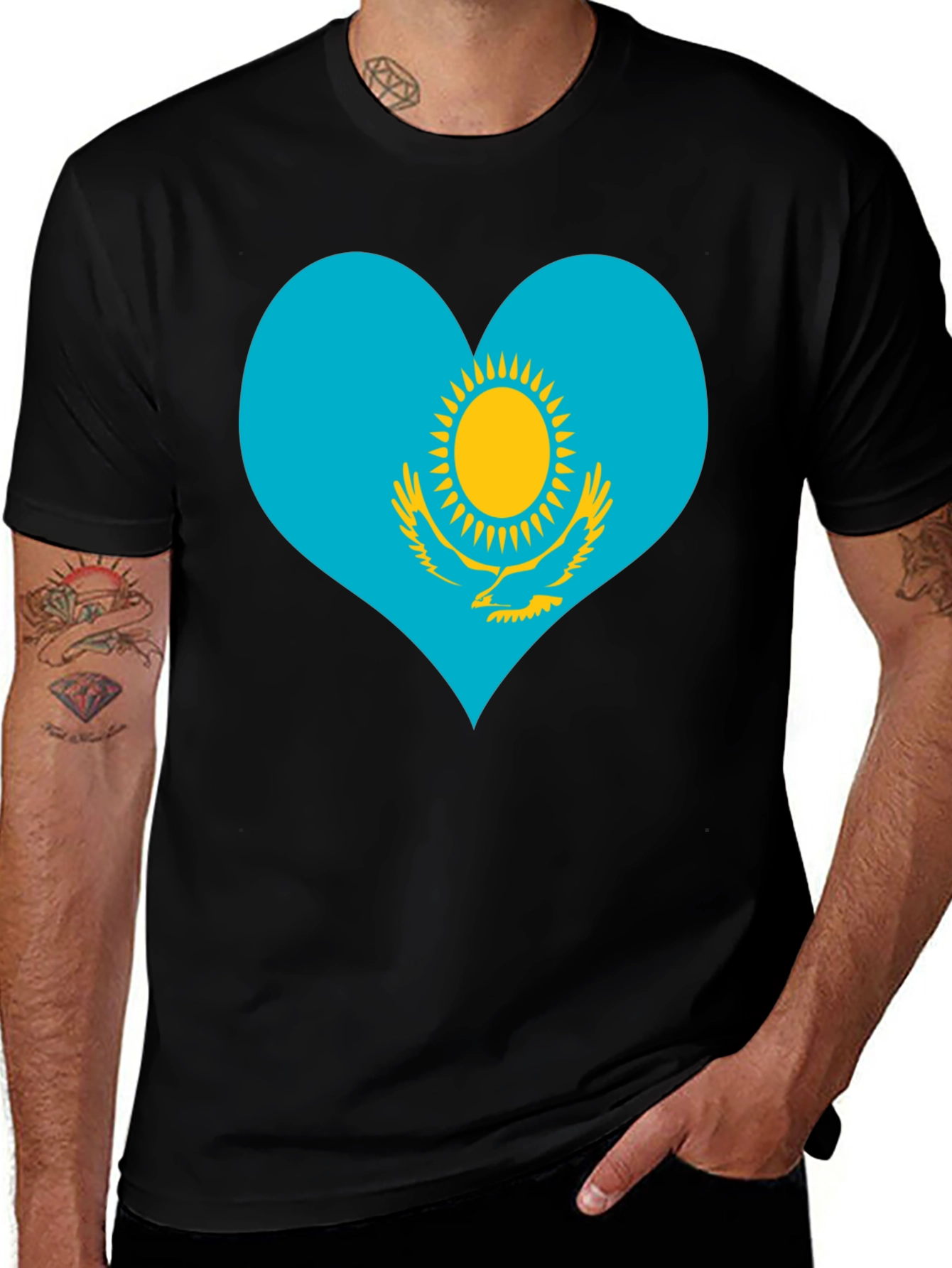 Kazakhstan Heart Flag Graphic Tee - Black