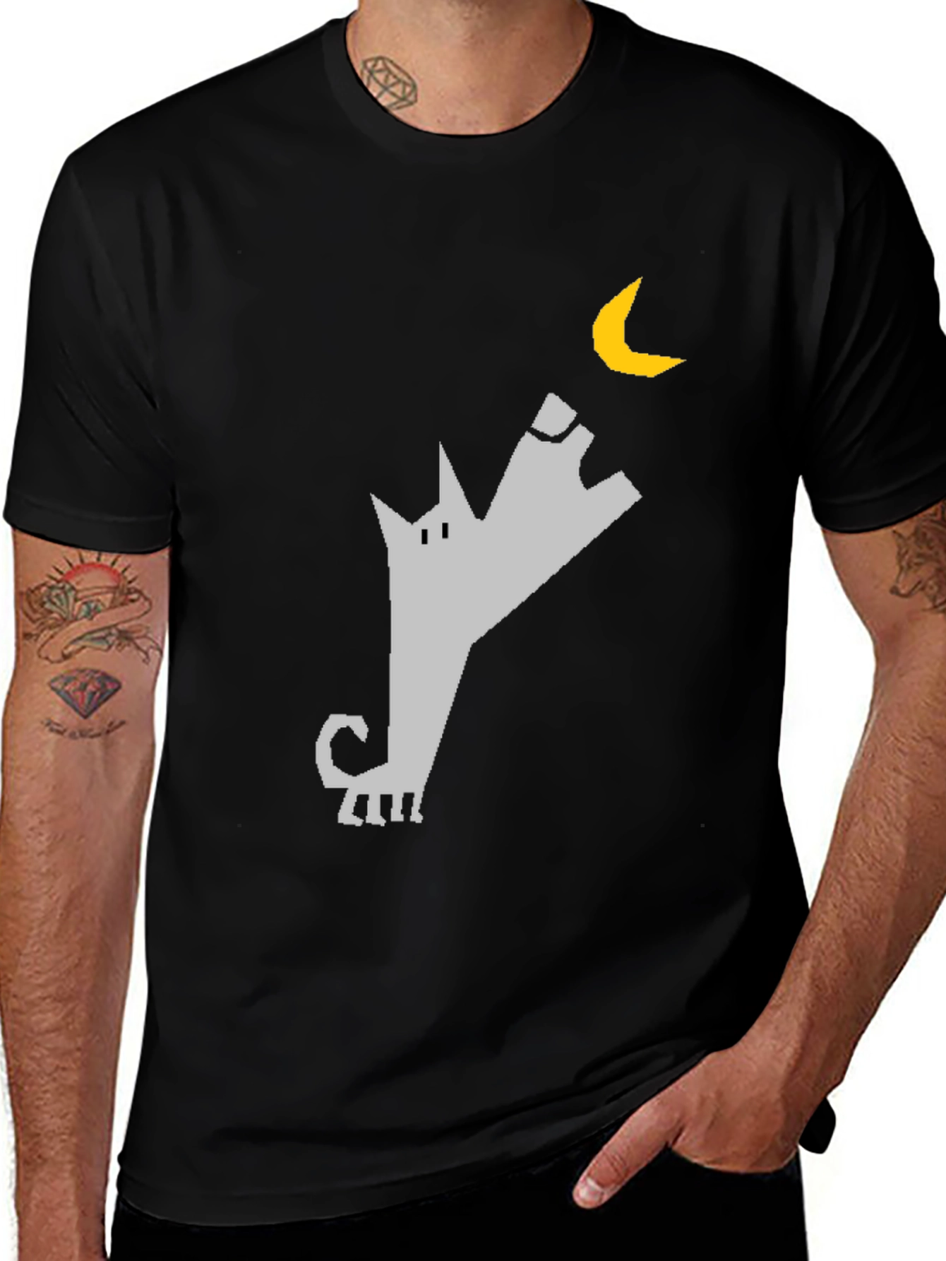 Variant 2 of Wolf Howling at Moon Graphic Tee - Black Cotton