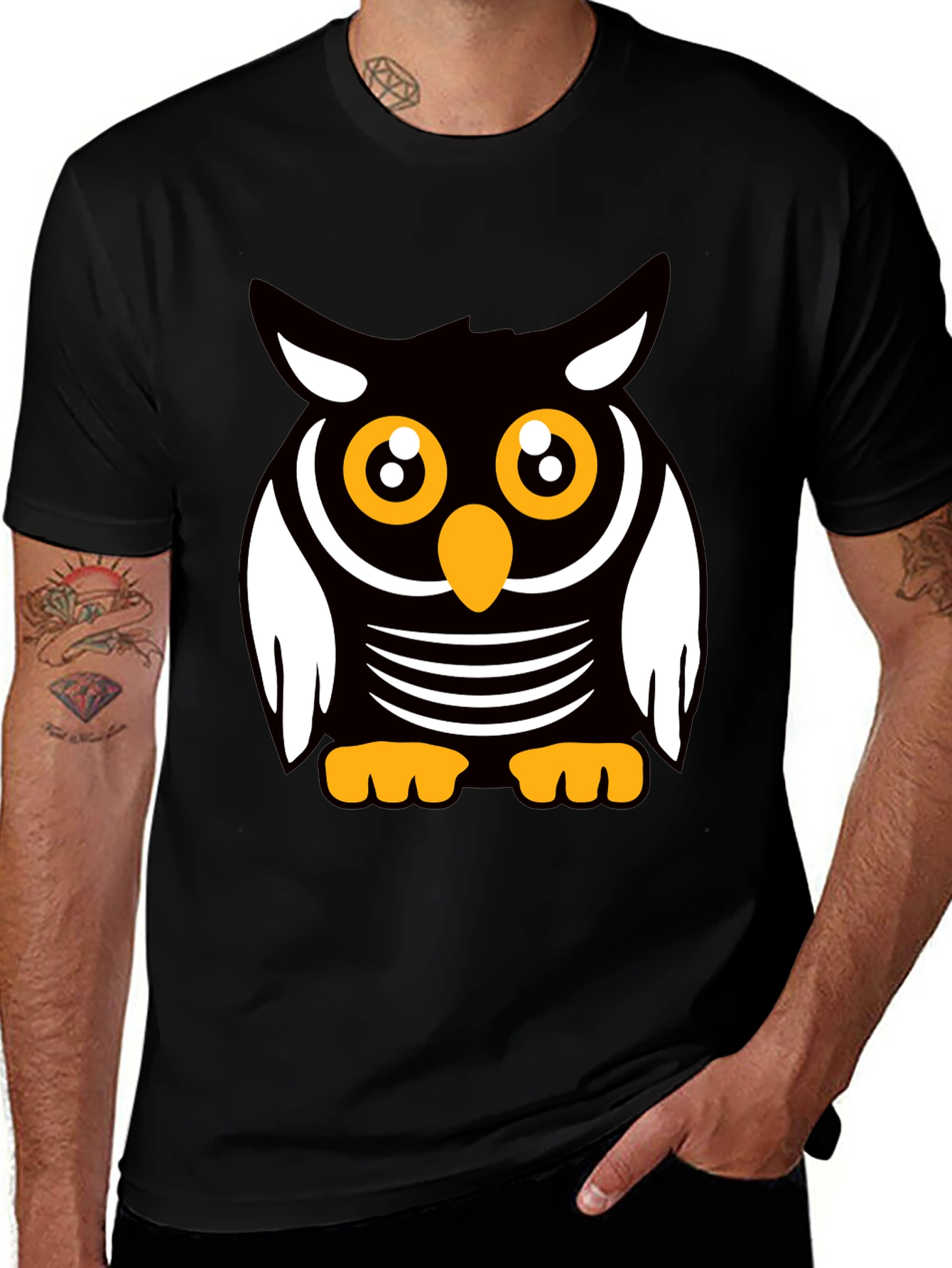 Black Cute Cartoon Owl Graphic T-Shirt main image