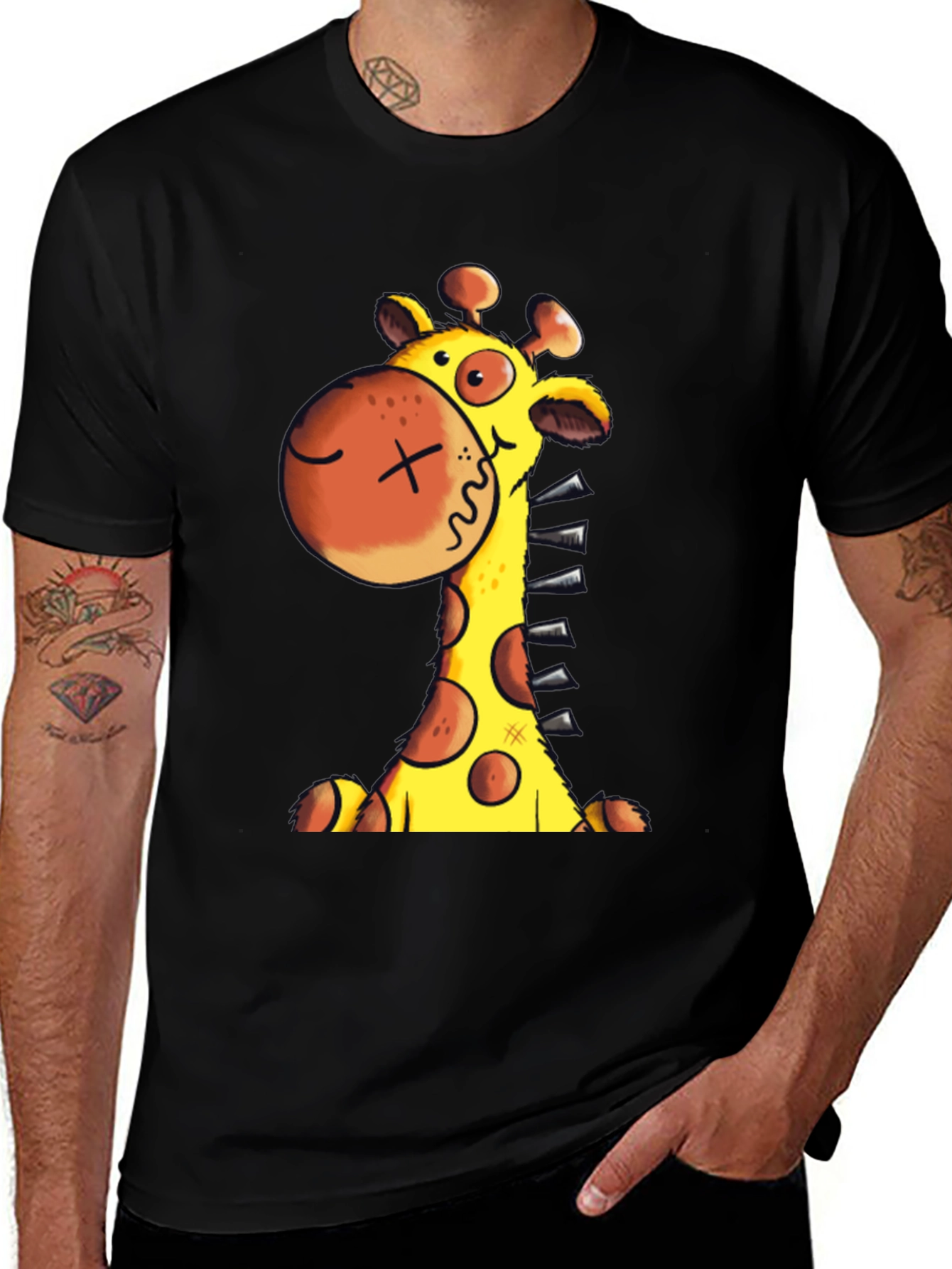 Variant 14 of Cartoon Giraffe Graphic T-Shirt - Unisex Black Tee
