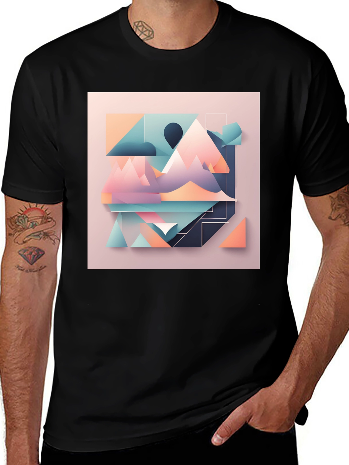 Geometric Mountain Graphic Tee - Modern Design T-Shirt