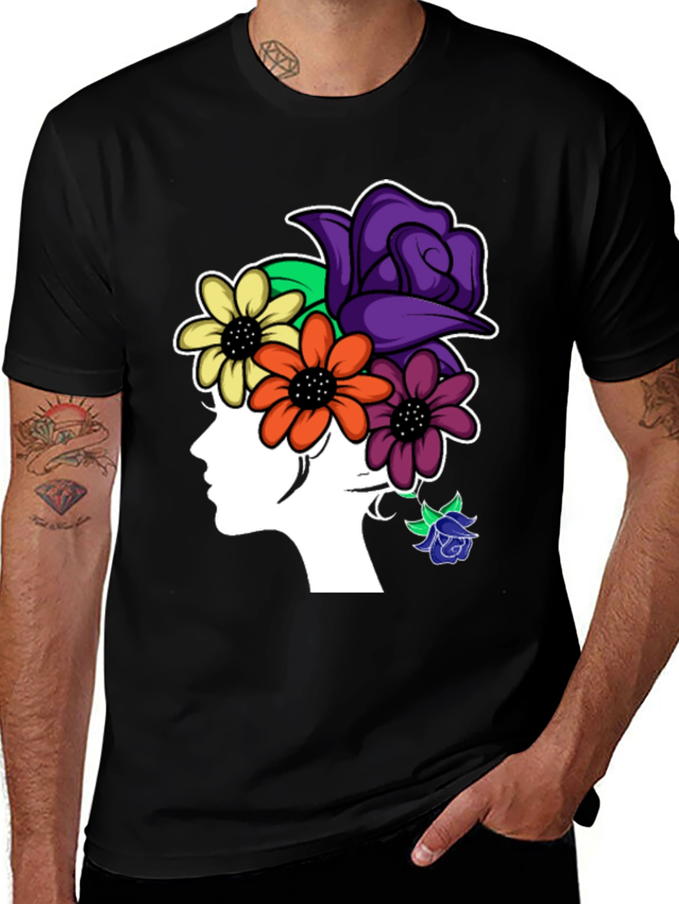 Variant 7 of Floral Head T-Shirt - Unique Graphic Tee
