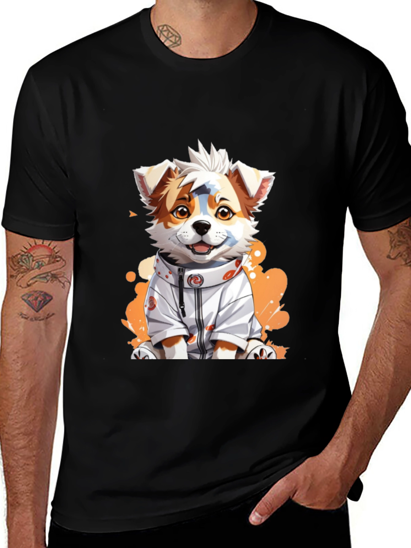 Variant 2 of Dog Cartoon Graphic Black T-Shirt