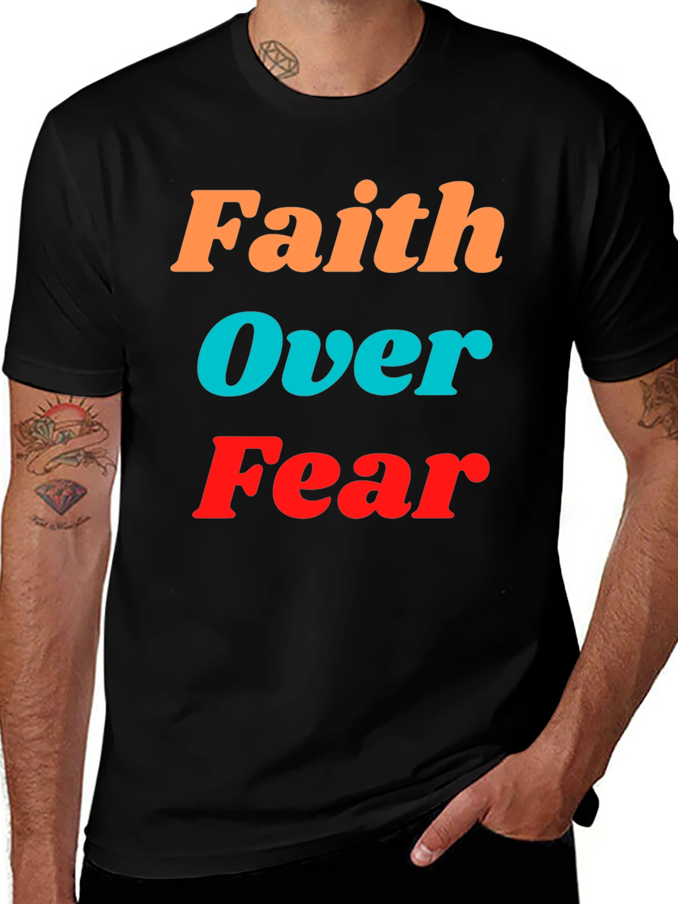 Variant 7 of Faith Over Fear Graphic Tee - Inspirational Black T-Shirt