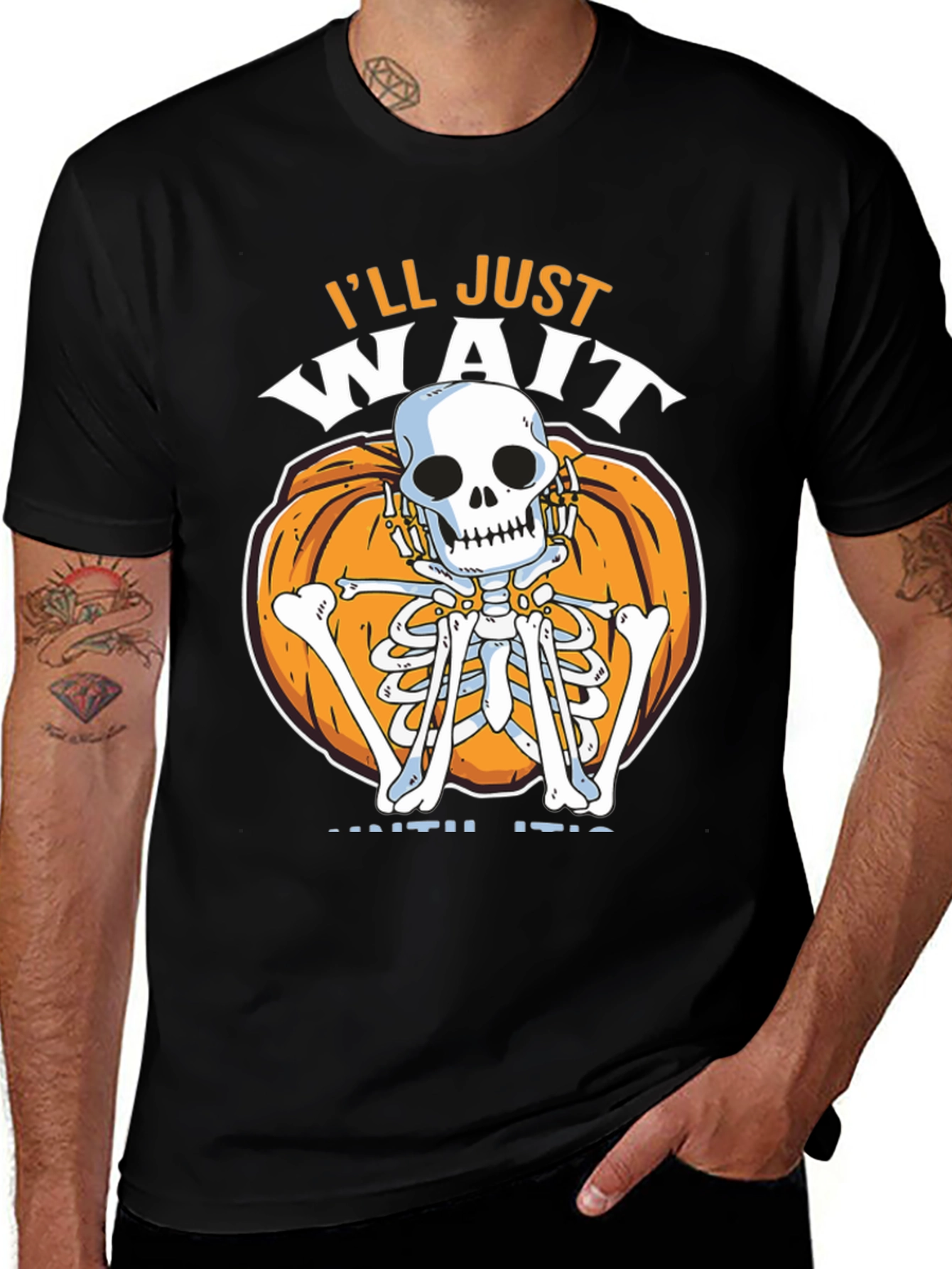 Funny Halloween Skeleton Pumpkin Waiting T-Shirt