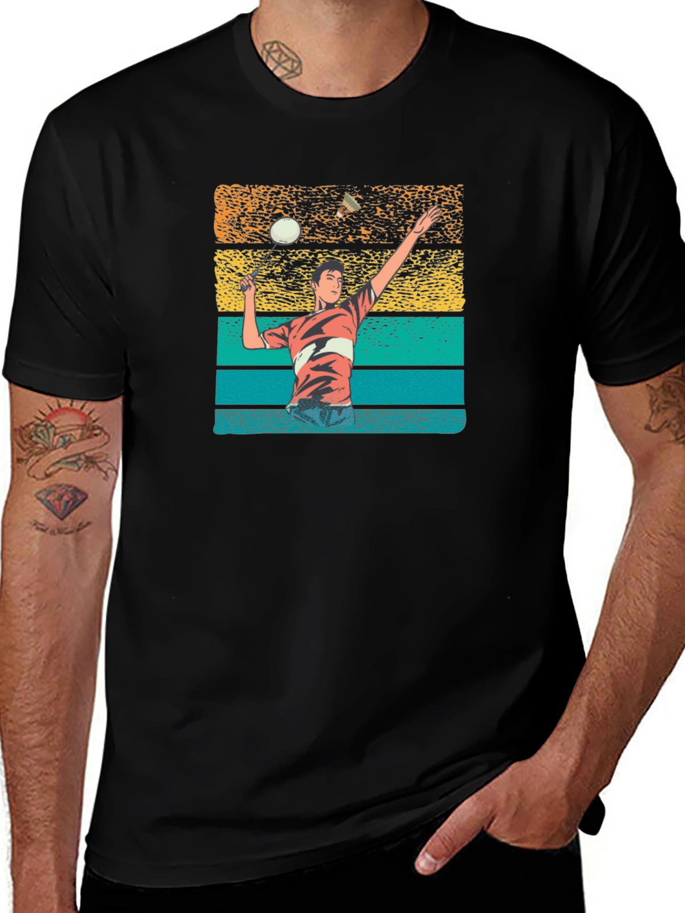 Variant 13 of Retro Badminton Player Graphic T-Shirt