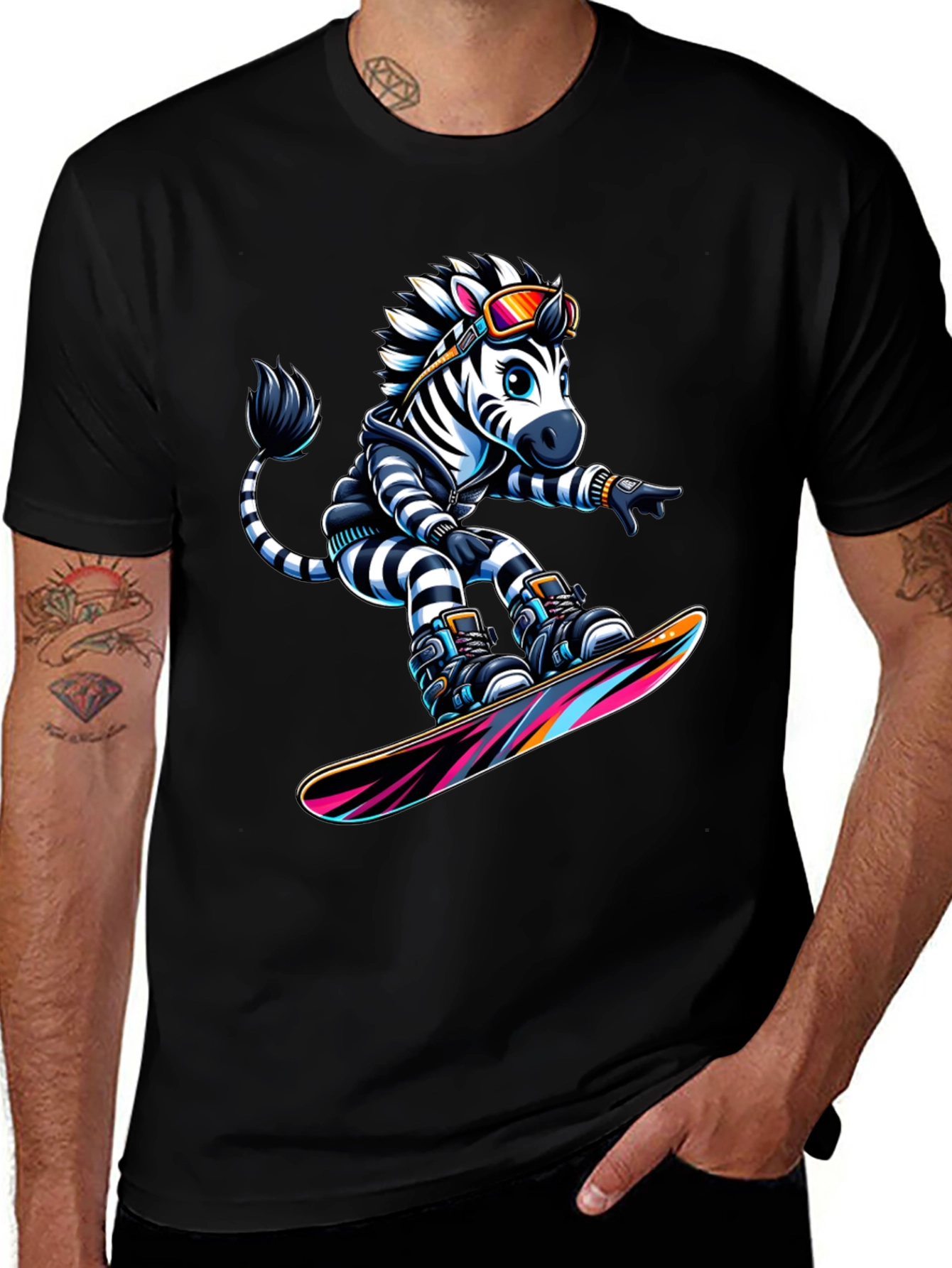 Variant 28 of Zebra Snowboarder Graphic T-Shirt
