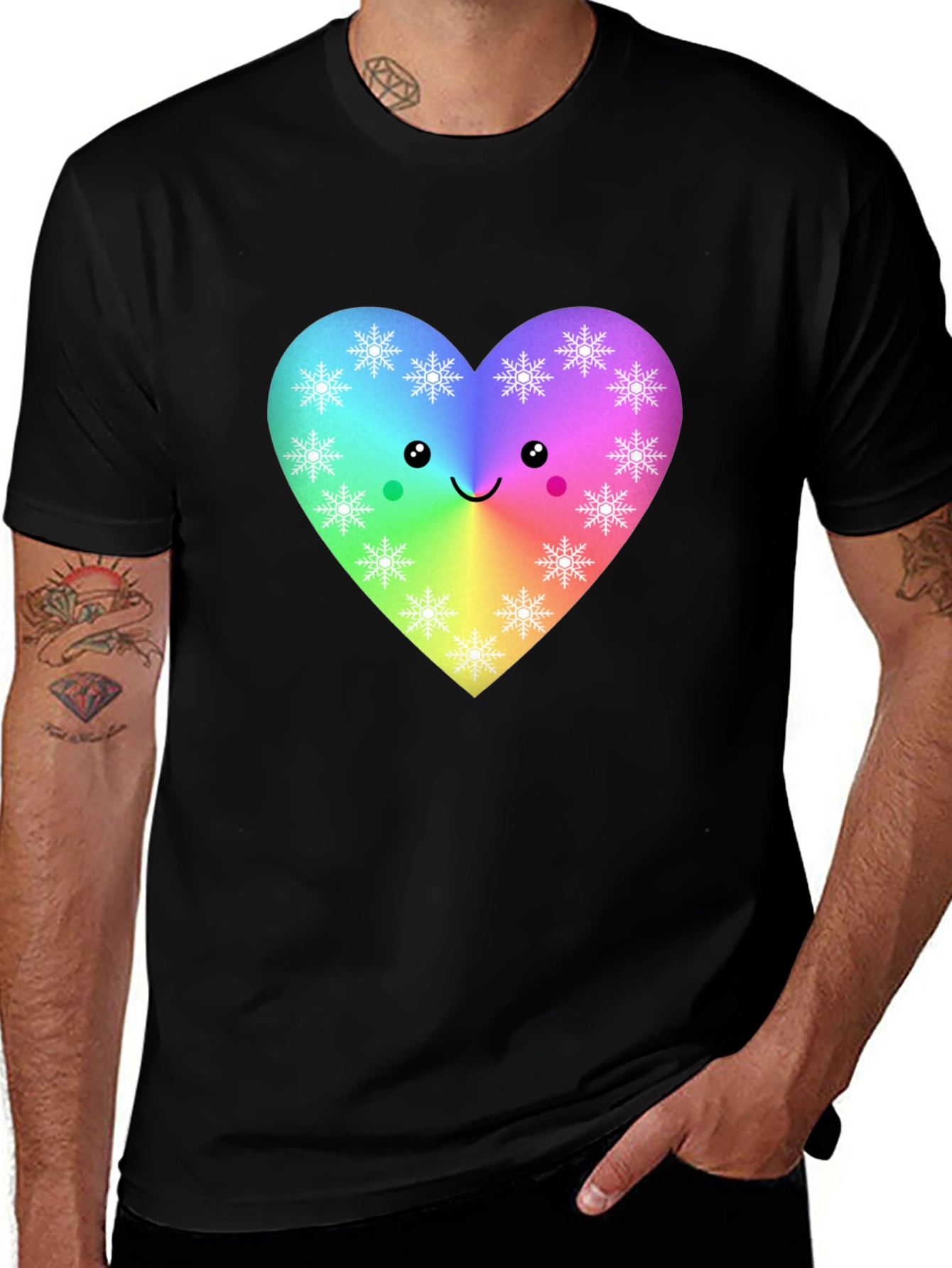 Black Rainbow Heart Snowflake T-Shirt main image