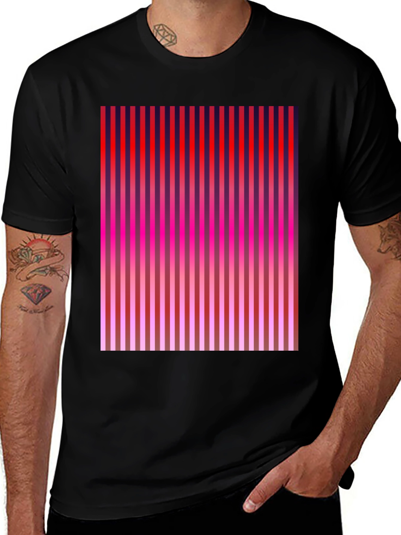 Variant 27 of Retro Vertical Stripe Graphic Tee - Black