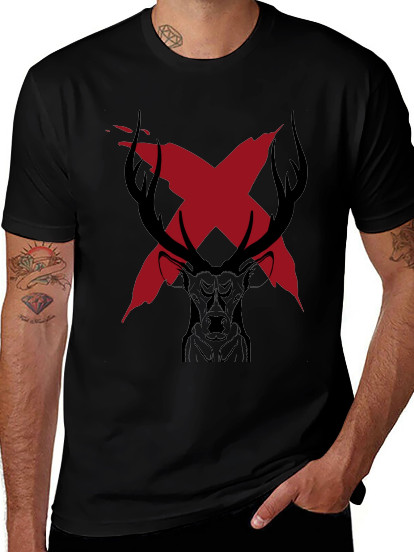 Variant 2 of Edgy Deer Graphic Tee - Black