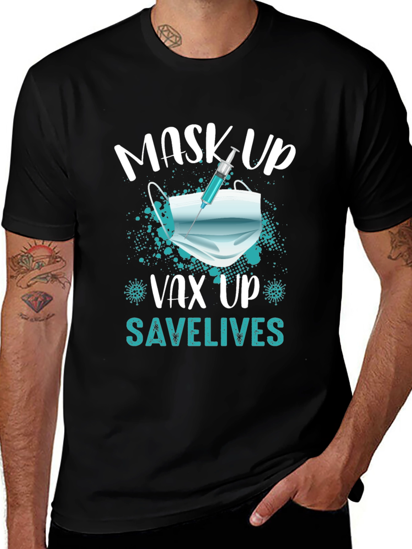 Variant 17 of Mask Up, Vax Up, Save Lives T-Shirt