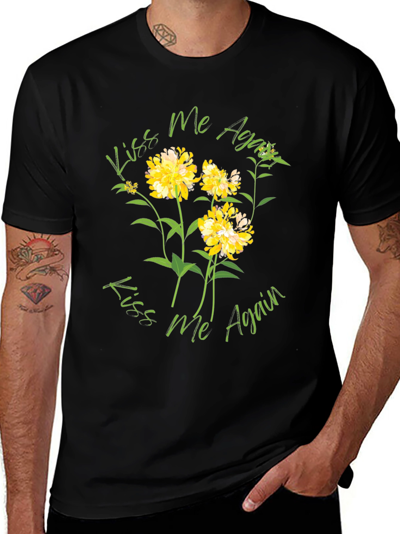 Variant 7 of Kiss Me Again Floral Graphic Black T-Shirt