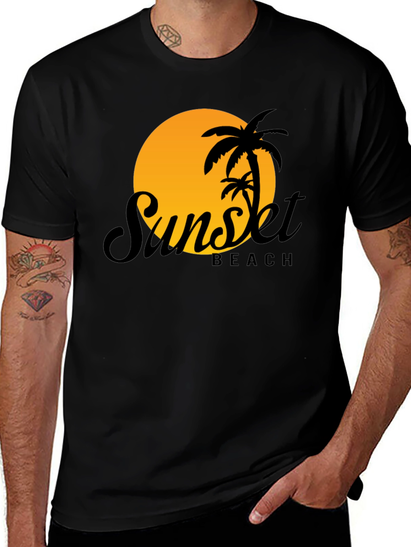 Variant 25 of Sunset Beach Palm Tree Graphic Black T-Shirt