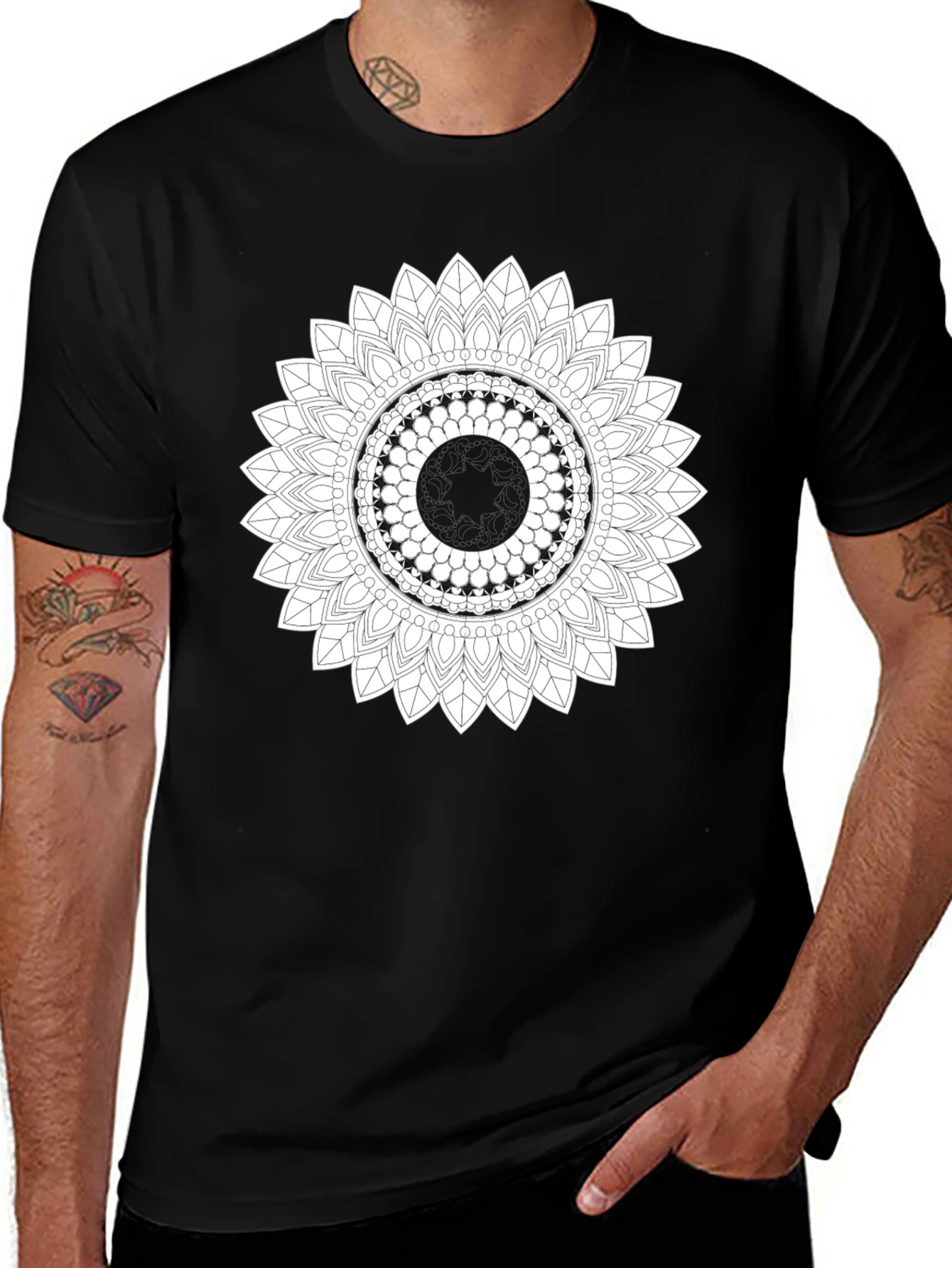 Variant 17 of Black T-Shirt with Mandala Design