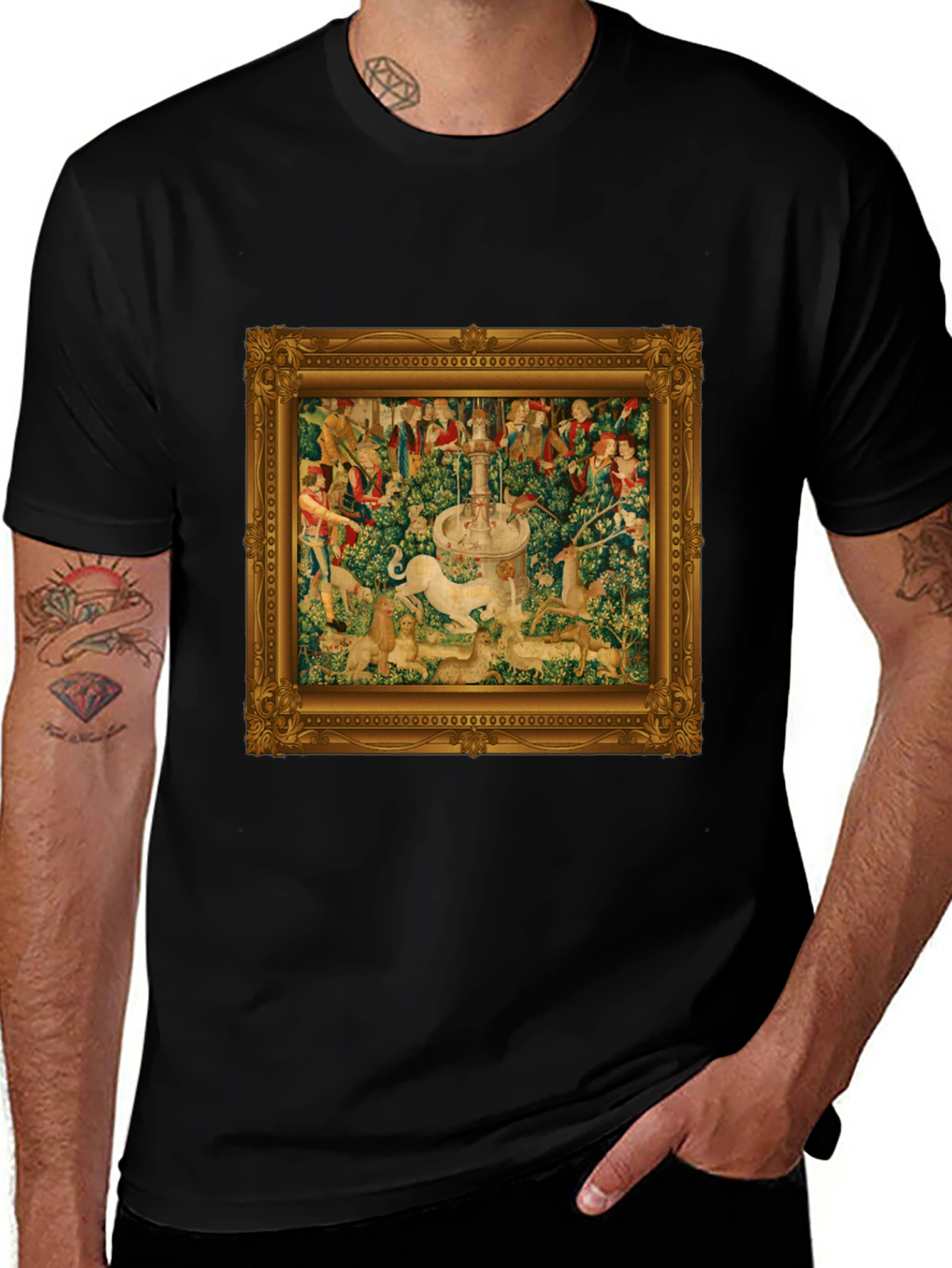 Variant 21 of Unicorn Tapestry T-Shirt - Medieval Art Tee