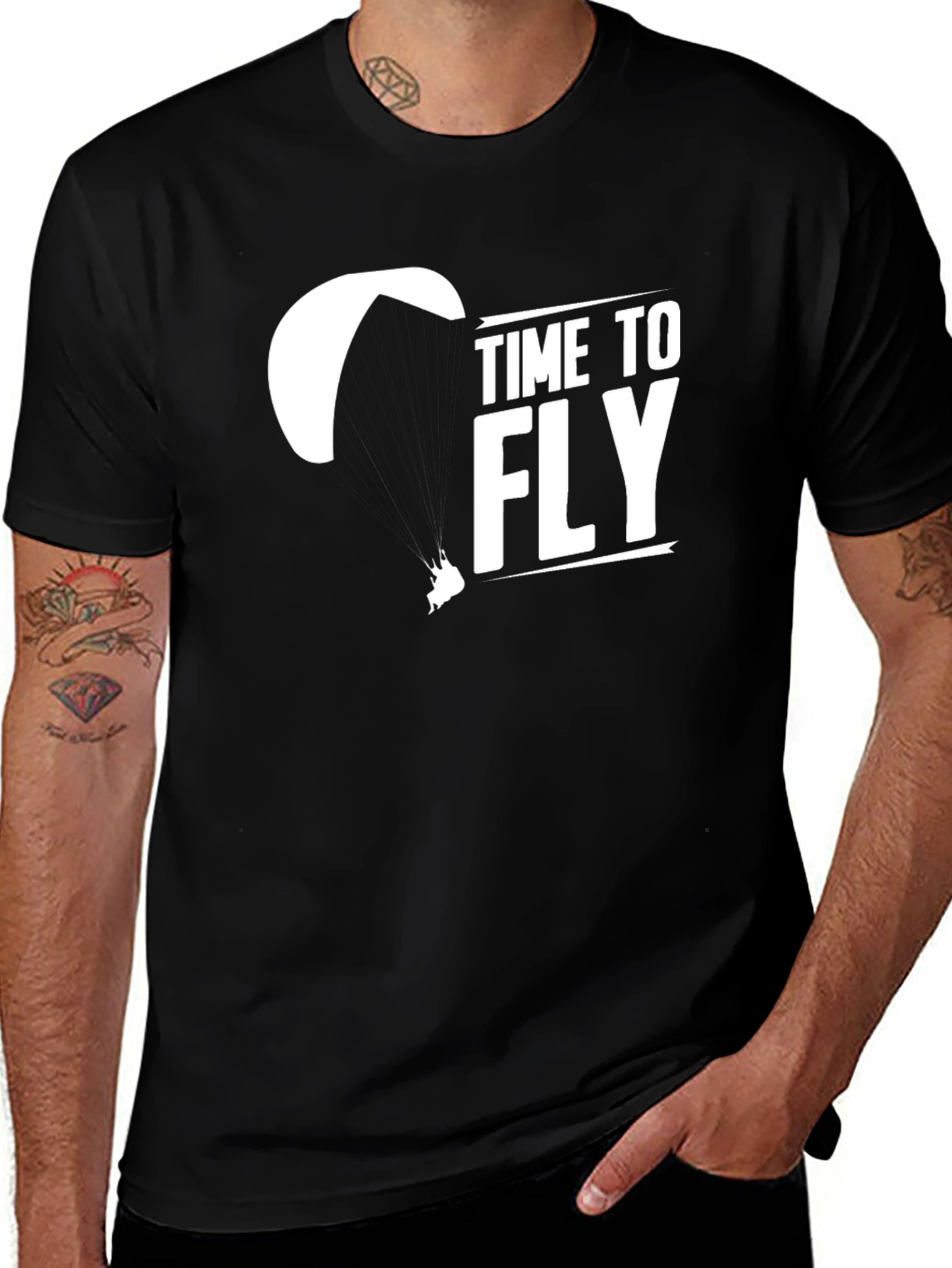Time to Fly Black T-Shirt - Paragliding Design