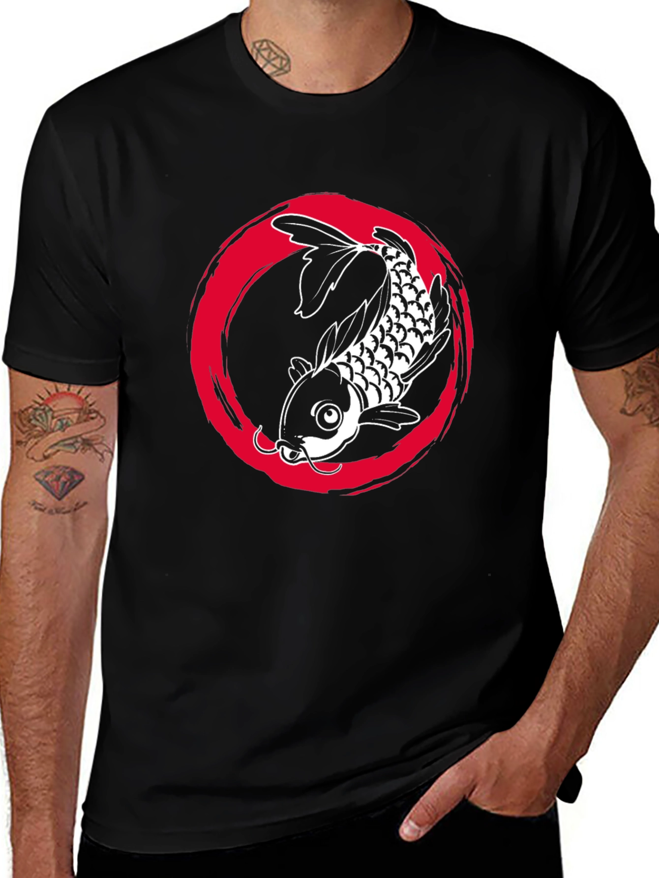 Koi Fish Graphic Tee - Zen Circle Design