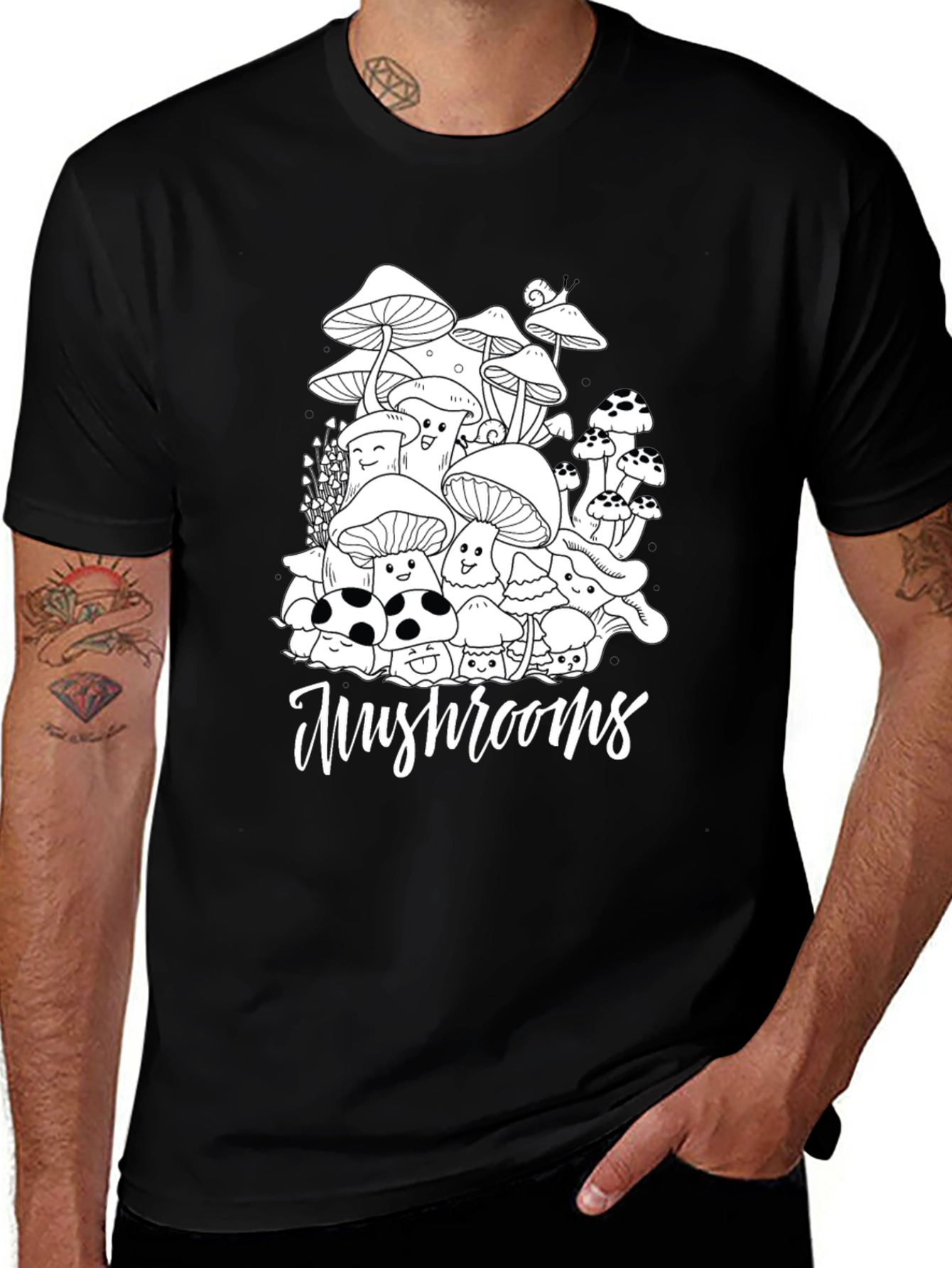 Variant 27 of Mushroom Graphic Tee - Black Cotton Casual T-Shirt