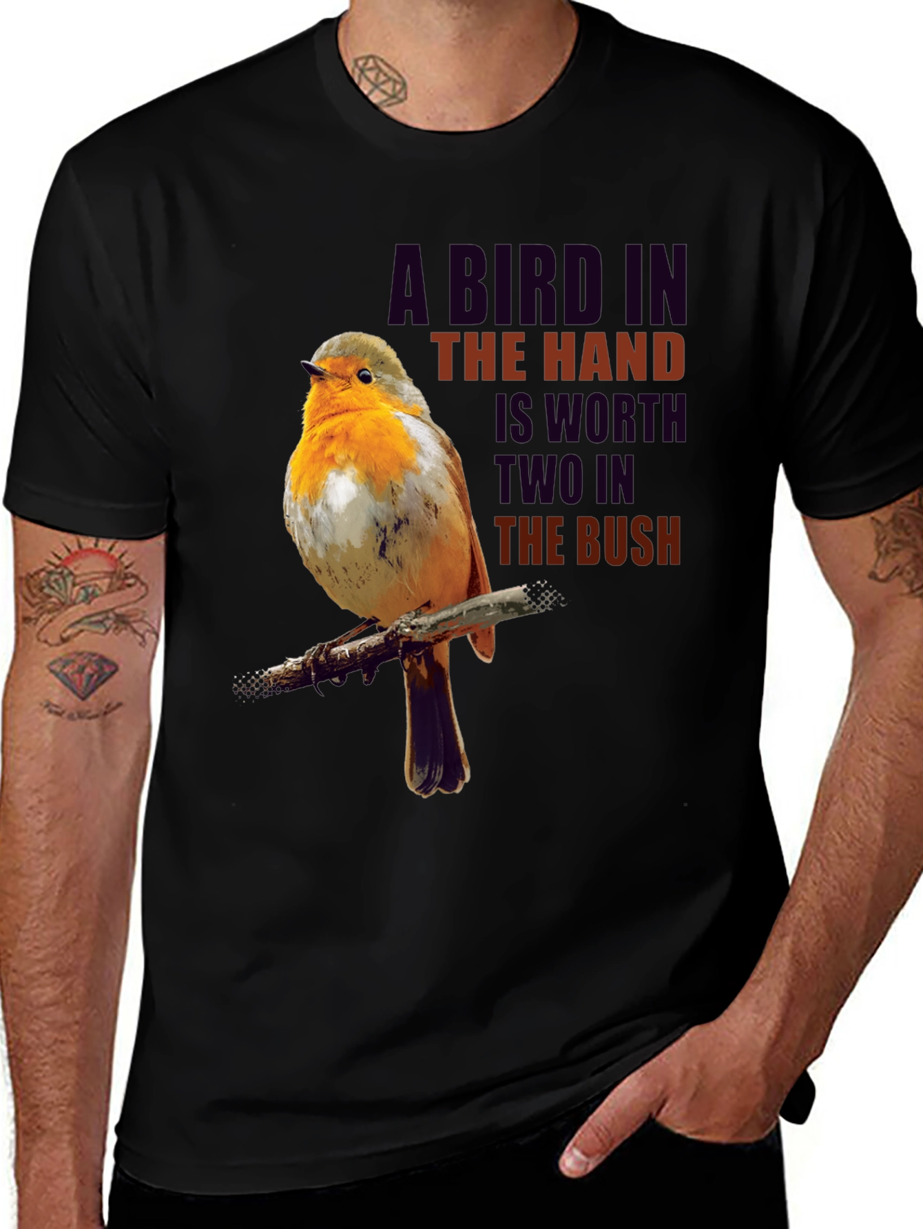 Variant 9 of Bird in Hand T-Shirt - Proverb Graphic Tee