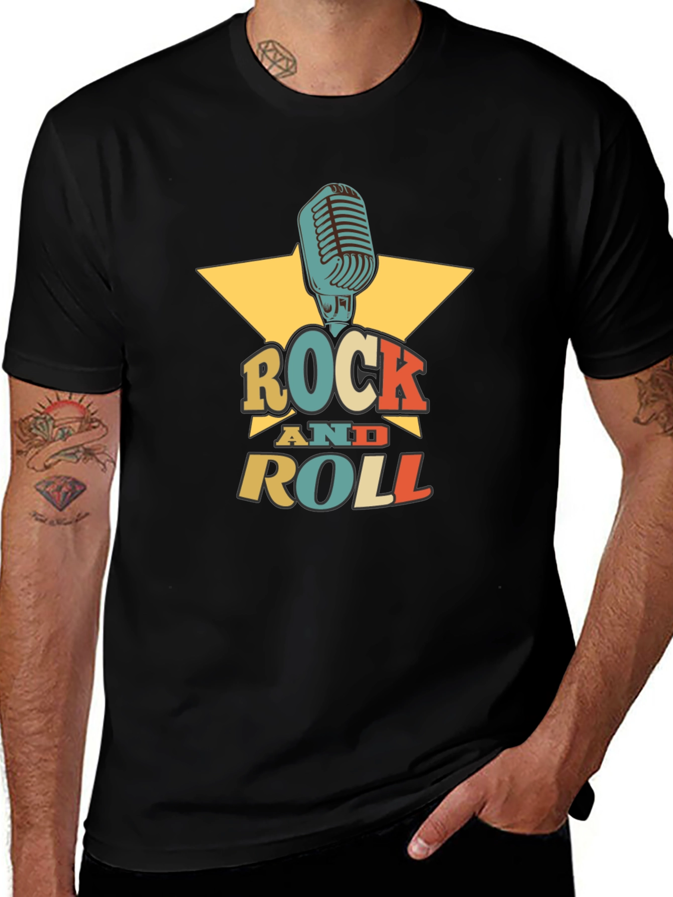 Variant 4 of Rock and Roll Graphic Tee - Retro Microphone Design