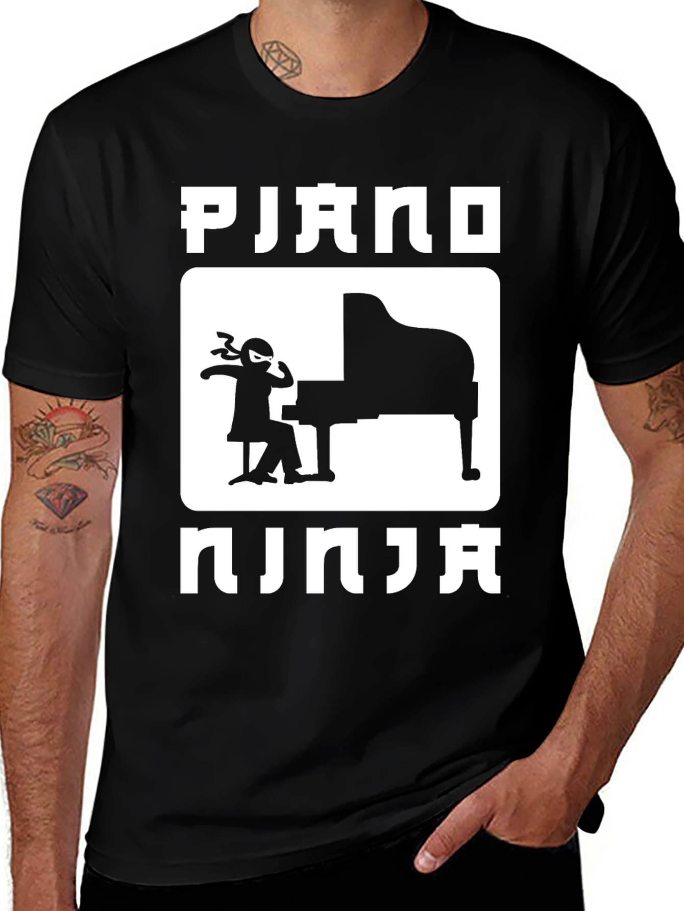 Variant 14 of Piano Ninja Graphic T-Shirt - Cool Musician Tee