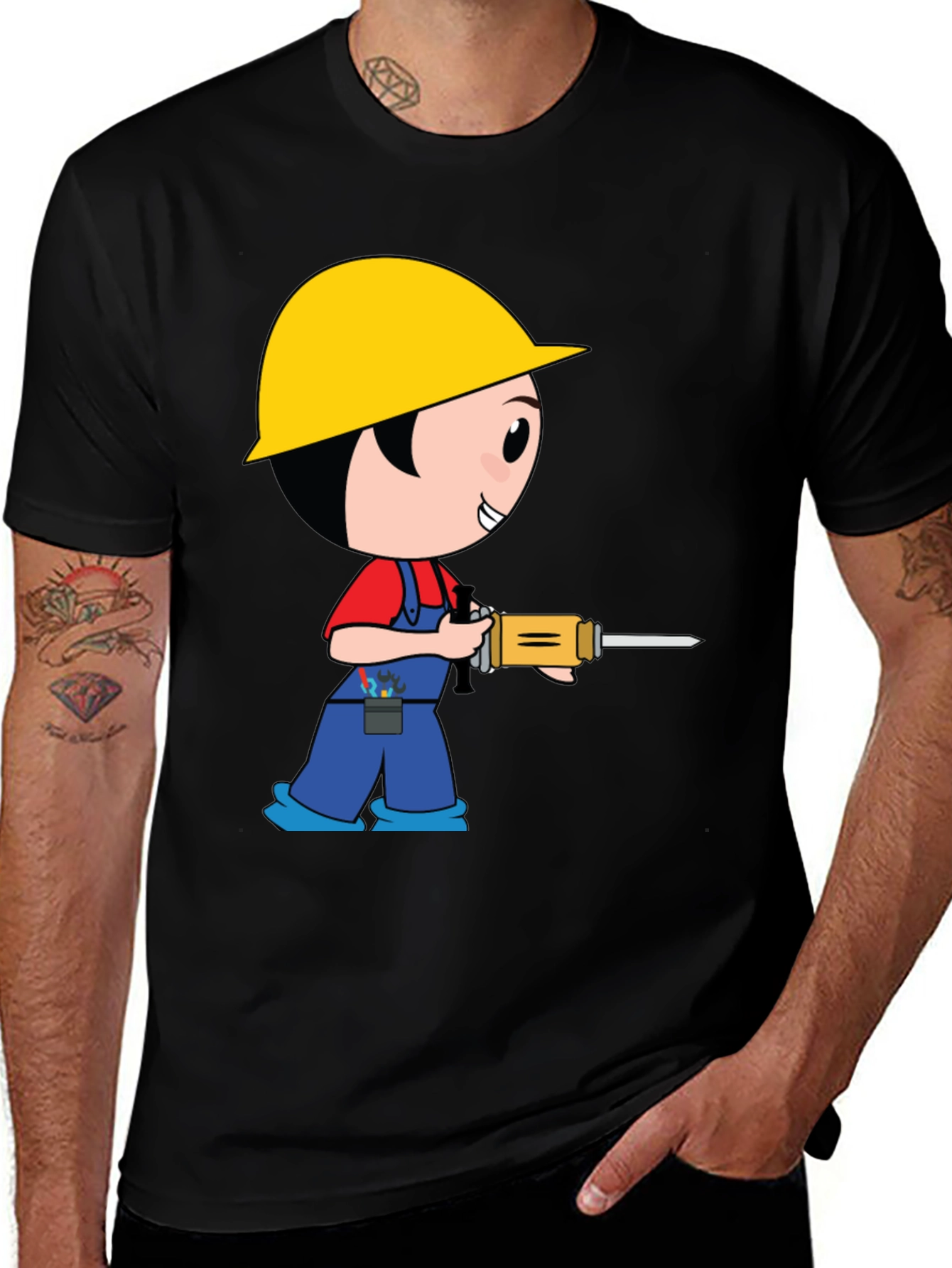 Variant 9 of Cartoon Construction Worker Black T-Shirt