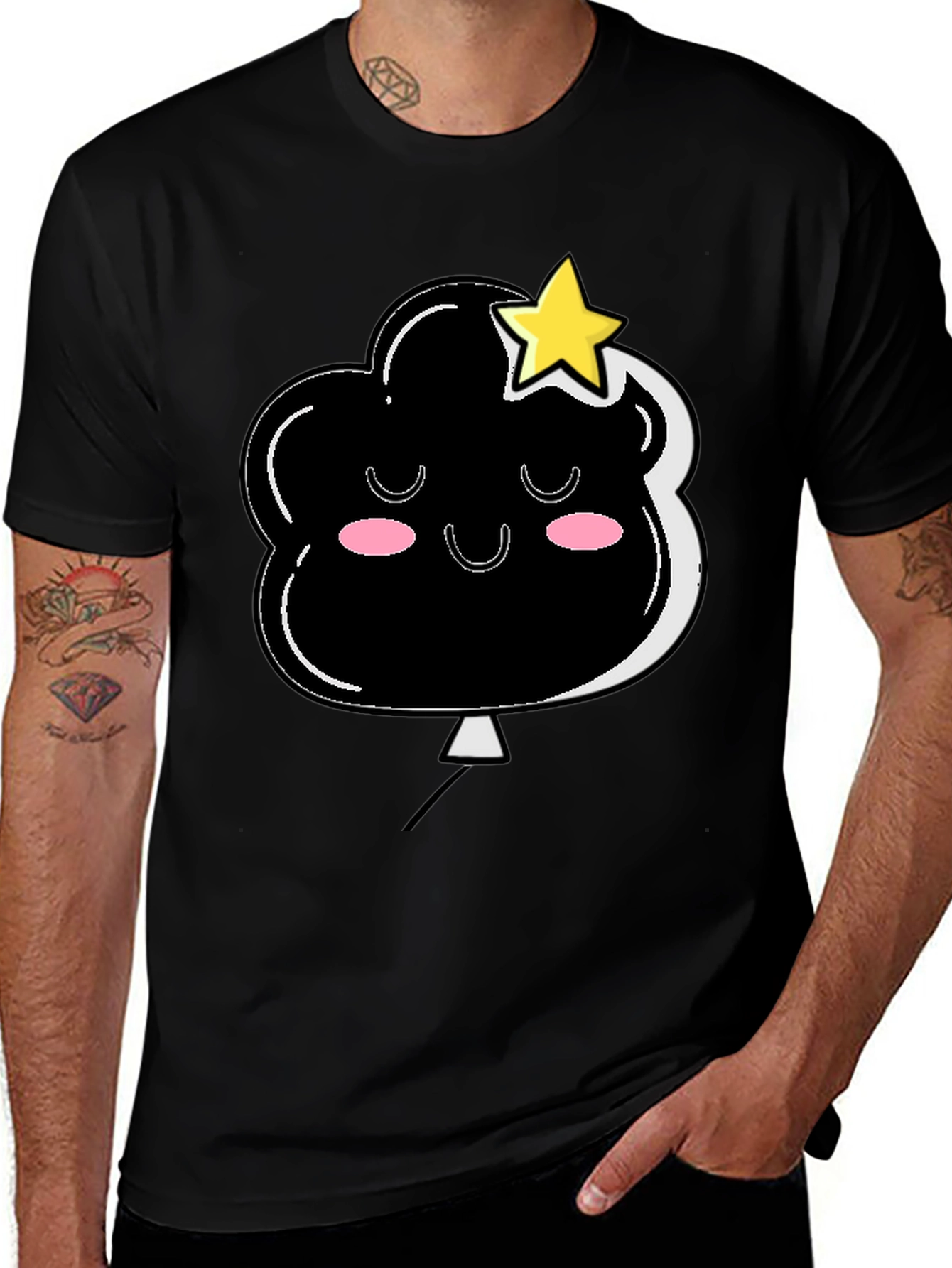 Black Cute Cloud & Star Graphic Black T-Shirt main image