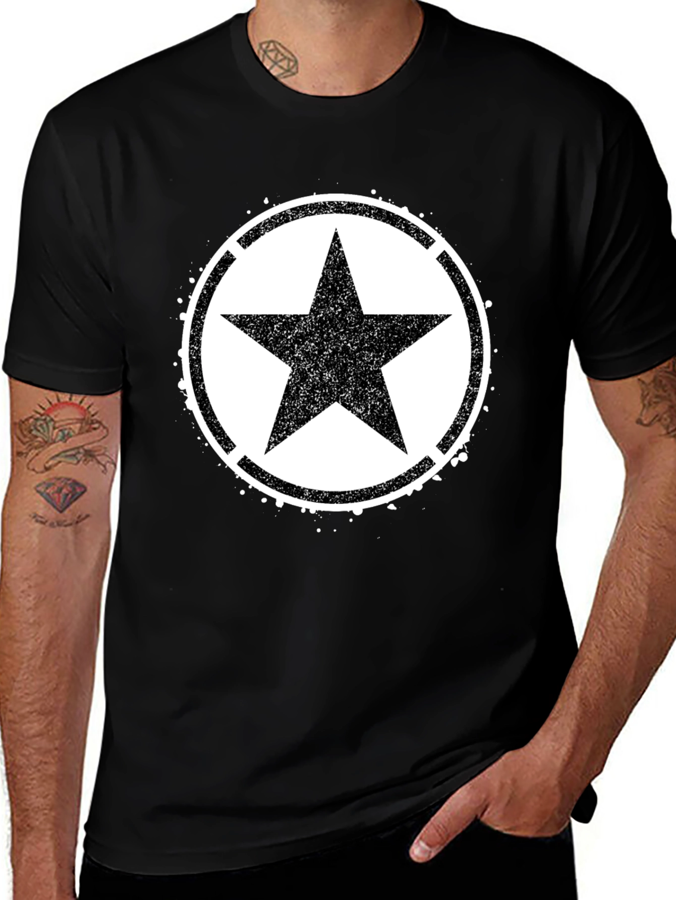 Variant 22 of Grunge Star Graphic Tee - Classic Black T-Shirt