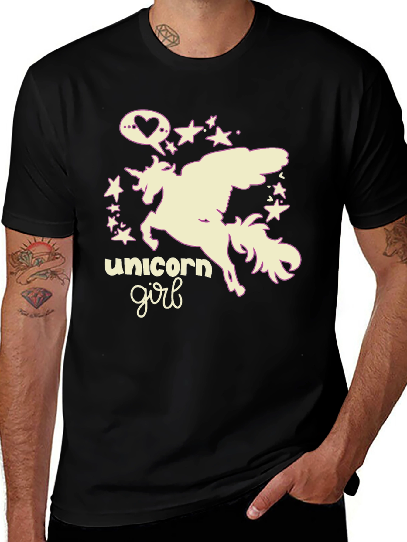 Black Unicorn Girl Black Graphic Tee main image