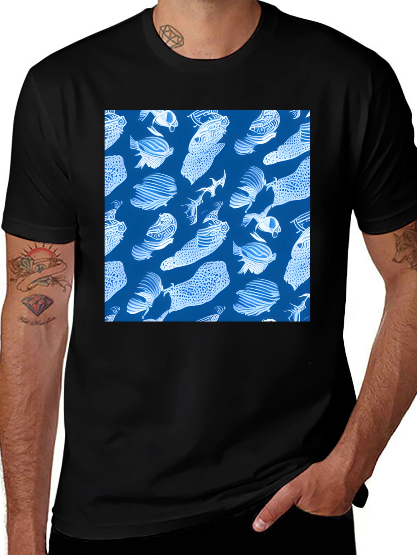 Variant 30 of Fish Pattern T-Shirt - Blue