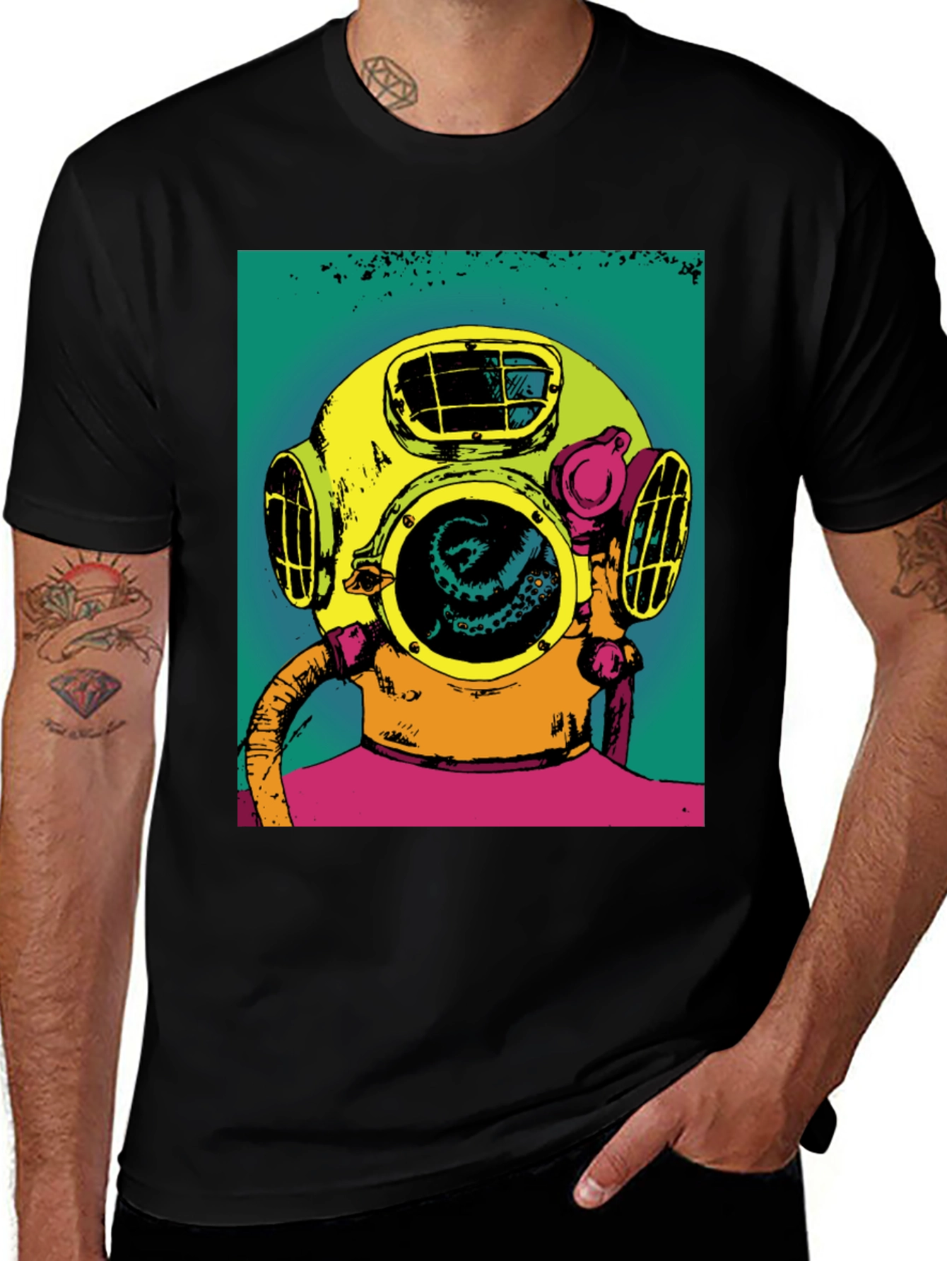 Variant 10 of Vintage Diver Helmet Kraken Graphic Tee