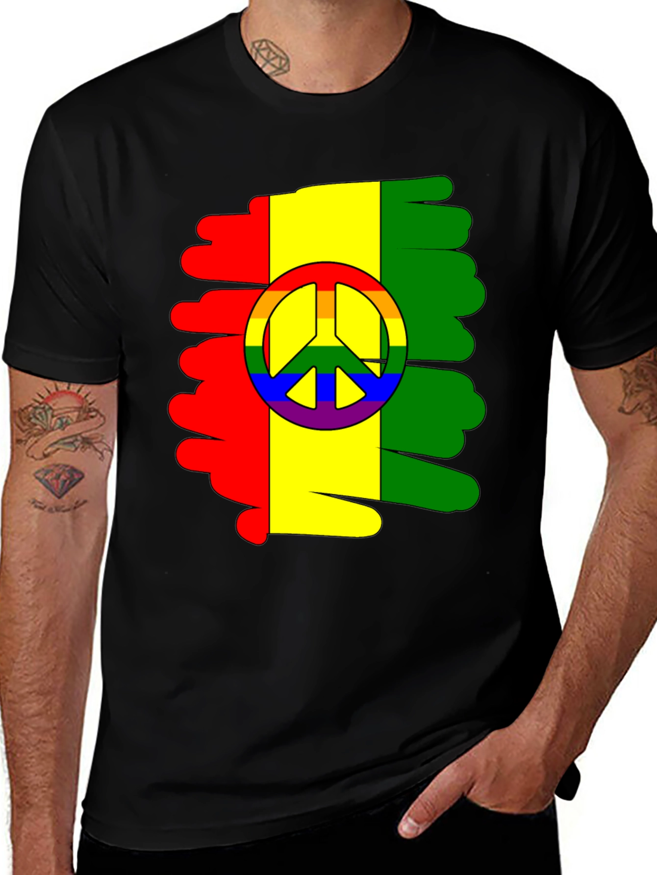 Variant 22 of Rasta LGBT Peace Sign Graphic T-Shirt