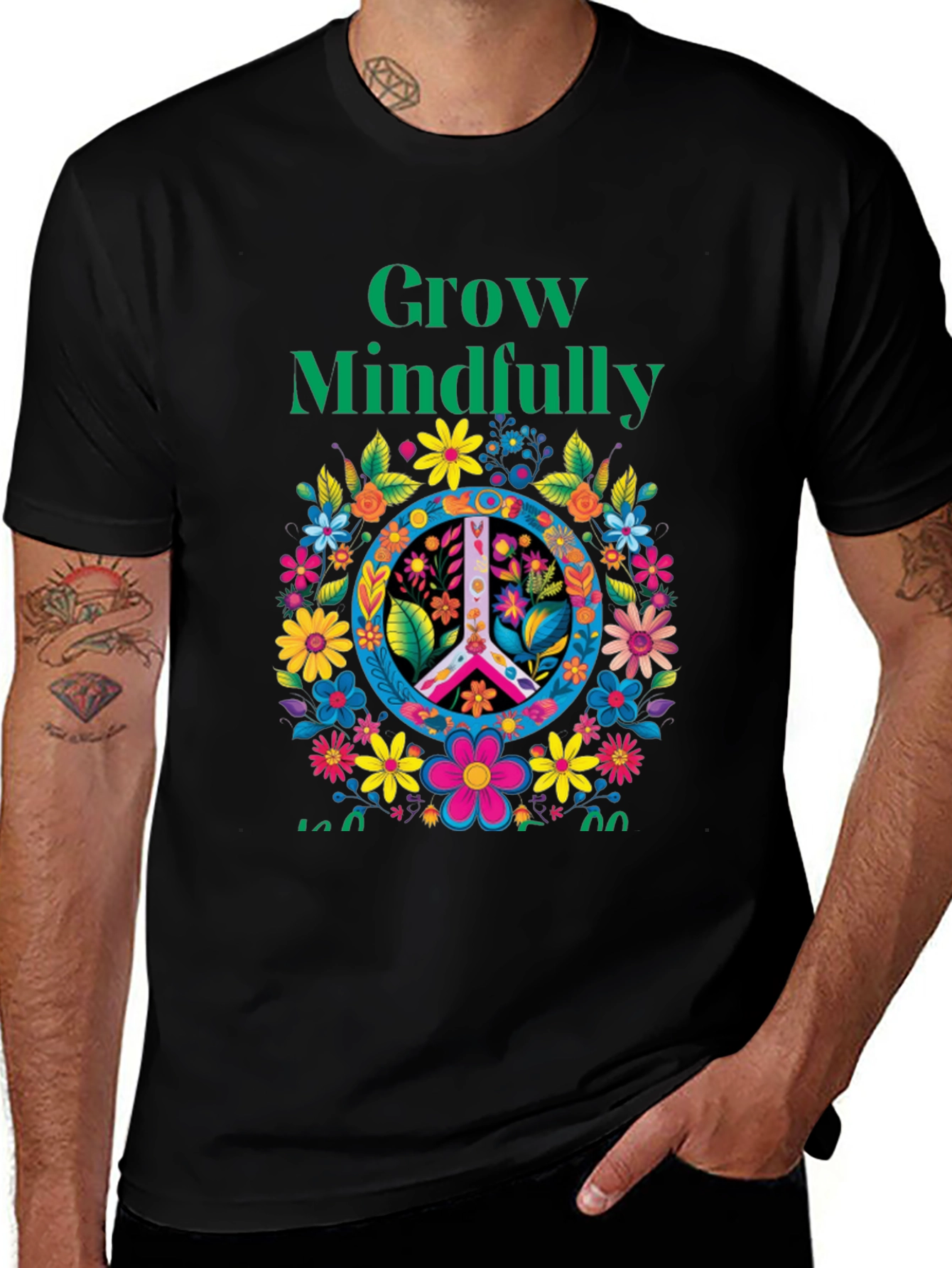 Variant 13 of Grow Mindfully Peace Sign Floral T-Shirt