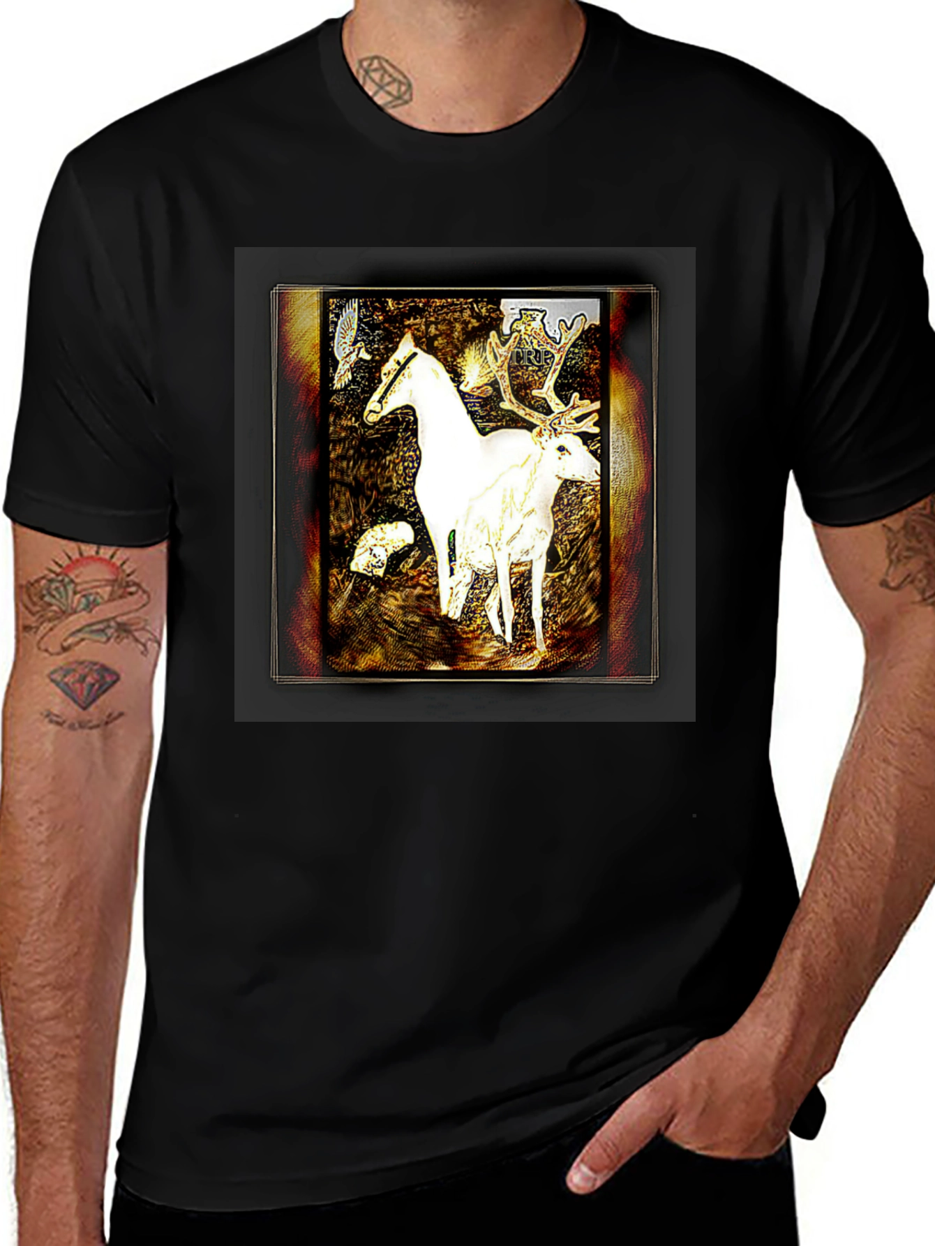 Variant 19 of Unique Animal Art Graphic Tee - Black