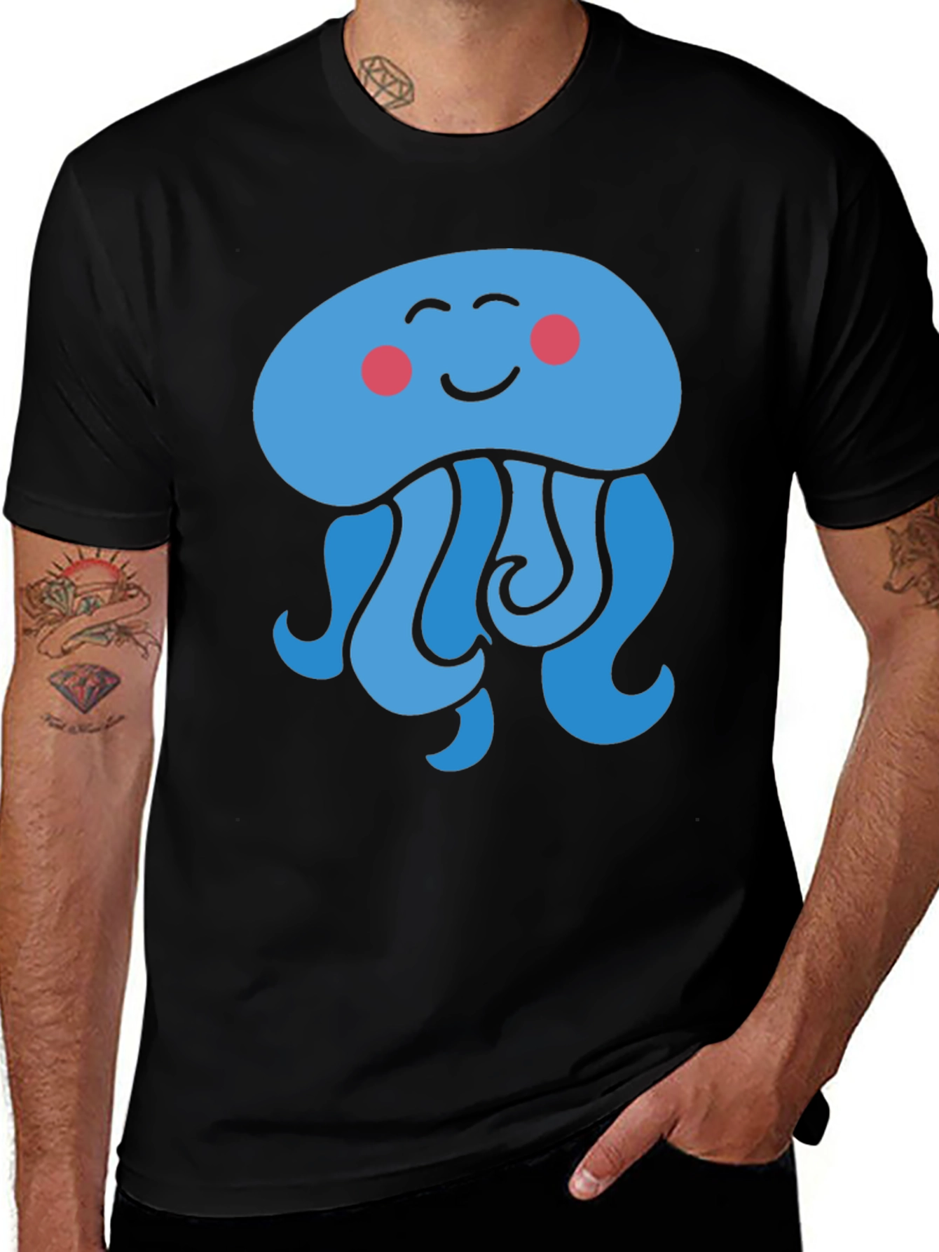 Cute Cartoon Jellyfish Graphic Tee - Black