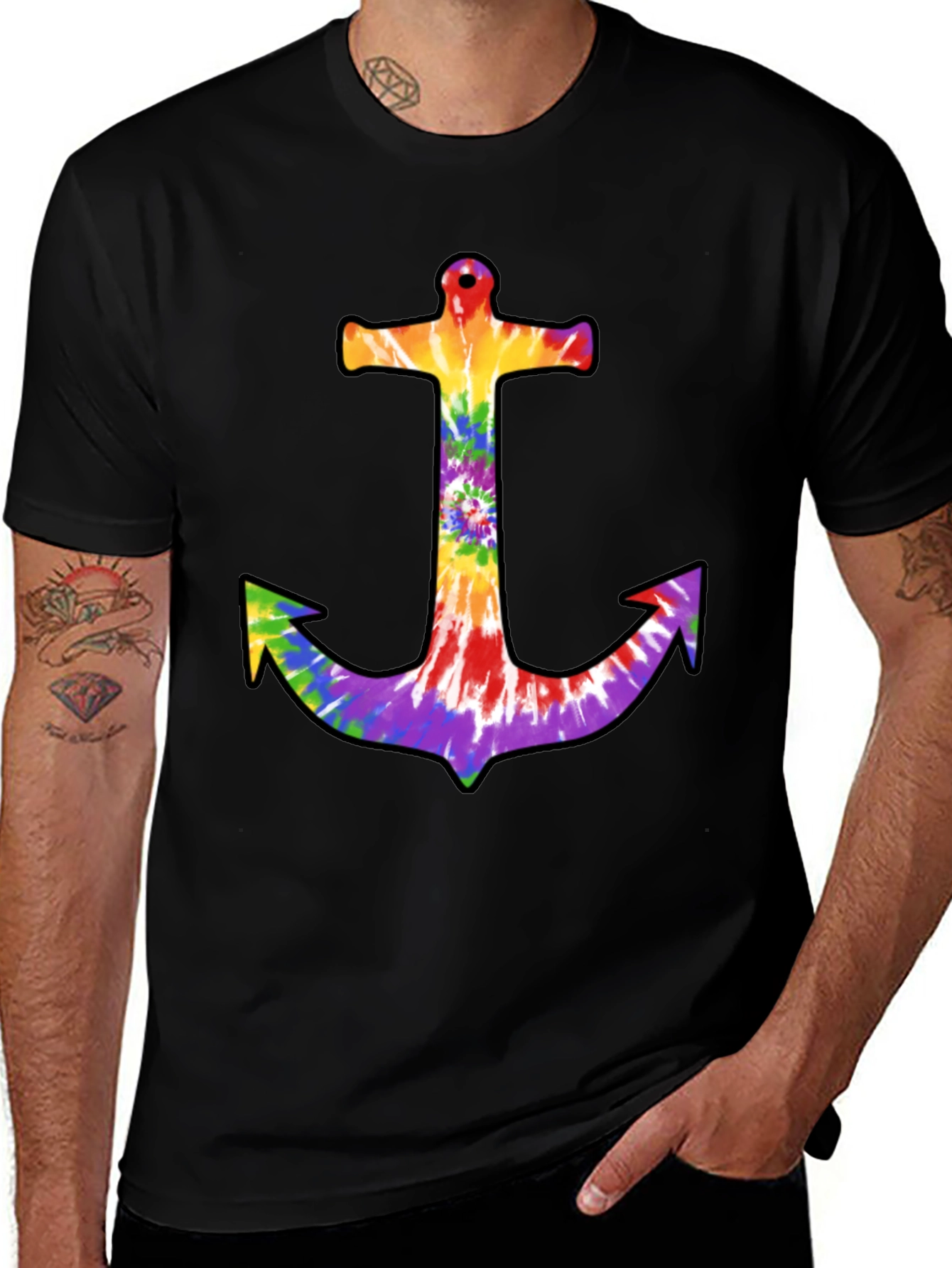 Variant 22 of Rainbow Tie-Dye Anchor Black T-Shirt