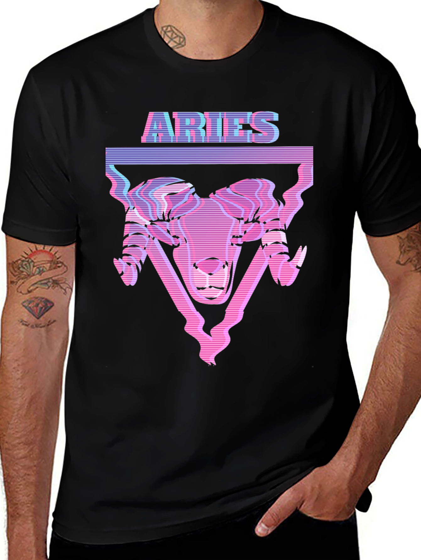 Aries Zodiac Graphic Tee - Black Cotton Blend T-Shirt