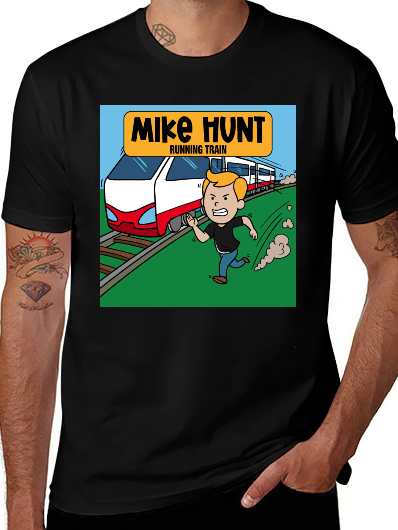 Variant 30 of Mike Hunt Running Train Black T-Shirt