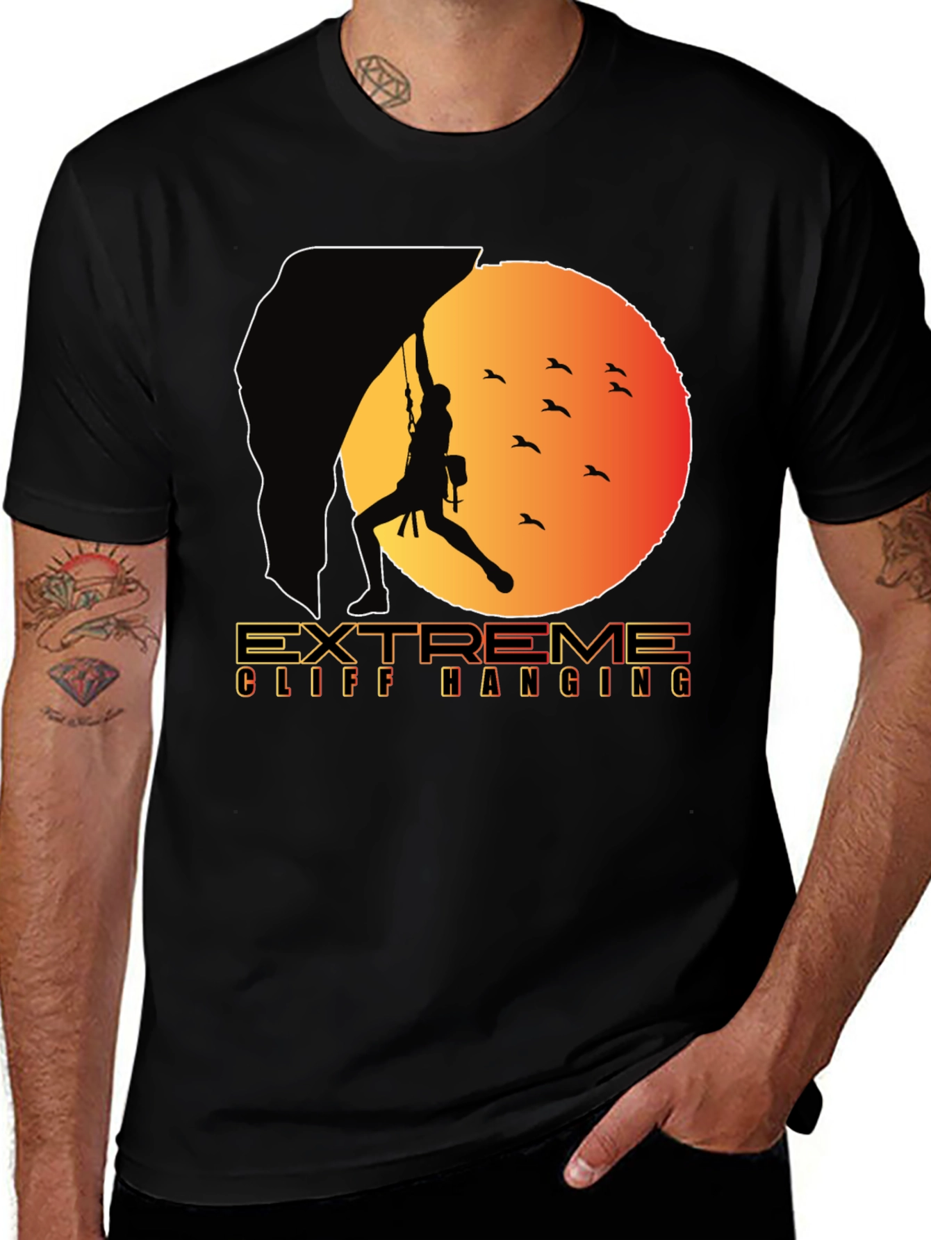 Variant 23 of Extreme Cliff Hanging T-Shirt - Rock Climbing Adventure Tee